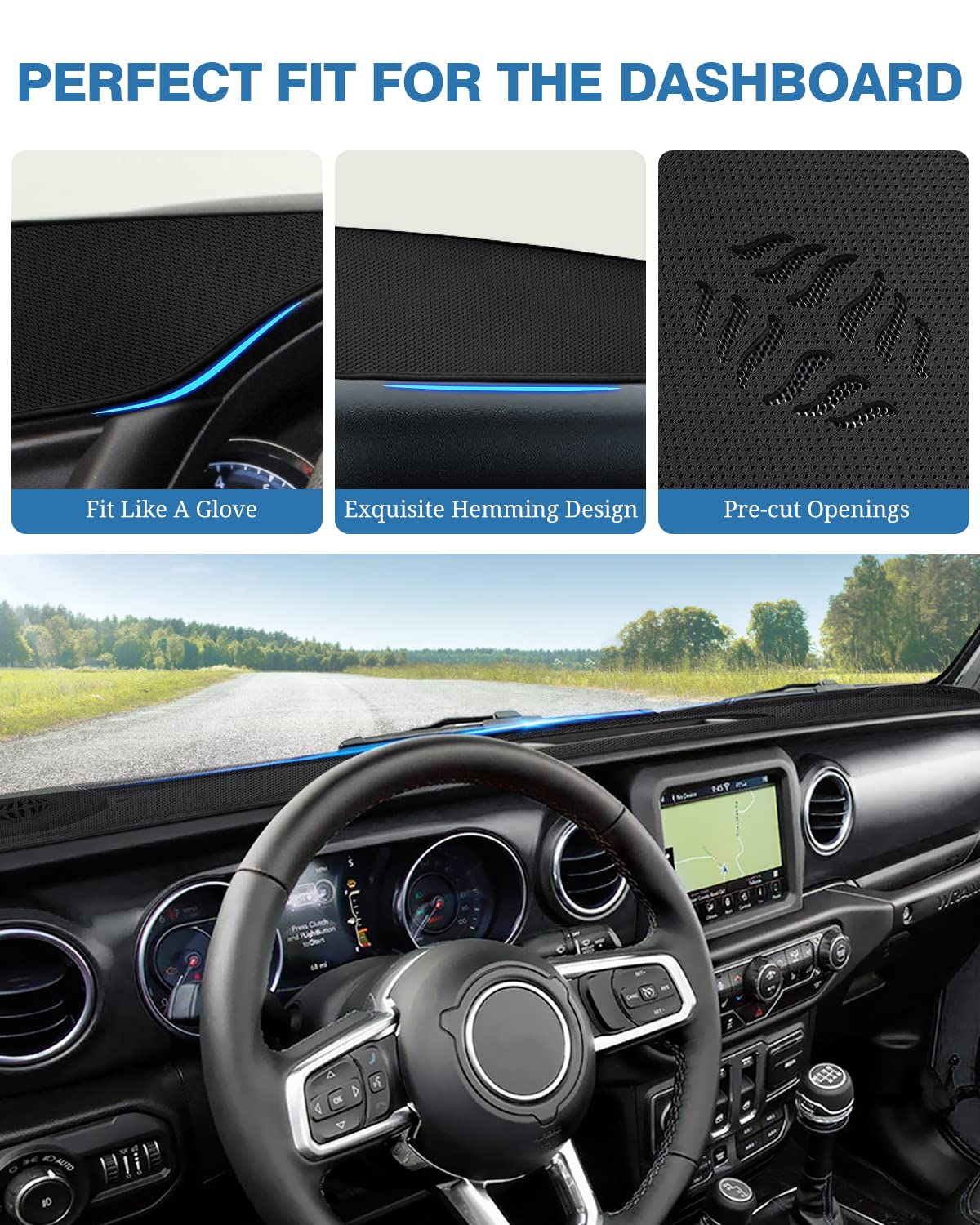 Fiilines Dash Cover Compatible With 2020-2023 Jeep Gladiator Jt Dashboard Cover Mat For Gladiator Accessories Mesh Dash Mat Non-