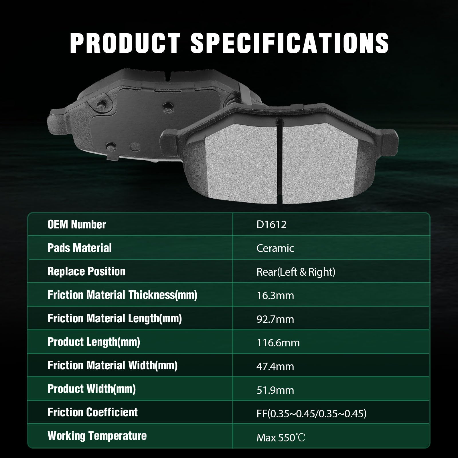 Automuto 4Pcs Rear Ceramic Disc Brake Pads Set D1612 For Chevrolet Cobalt Hhr Malibu For Ford Explorer Flex Police Interceptor S