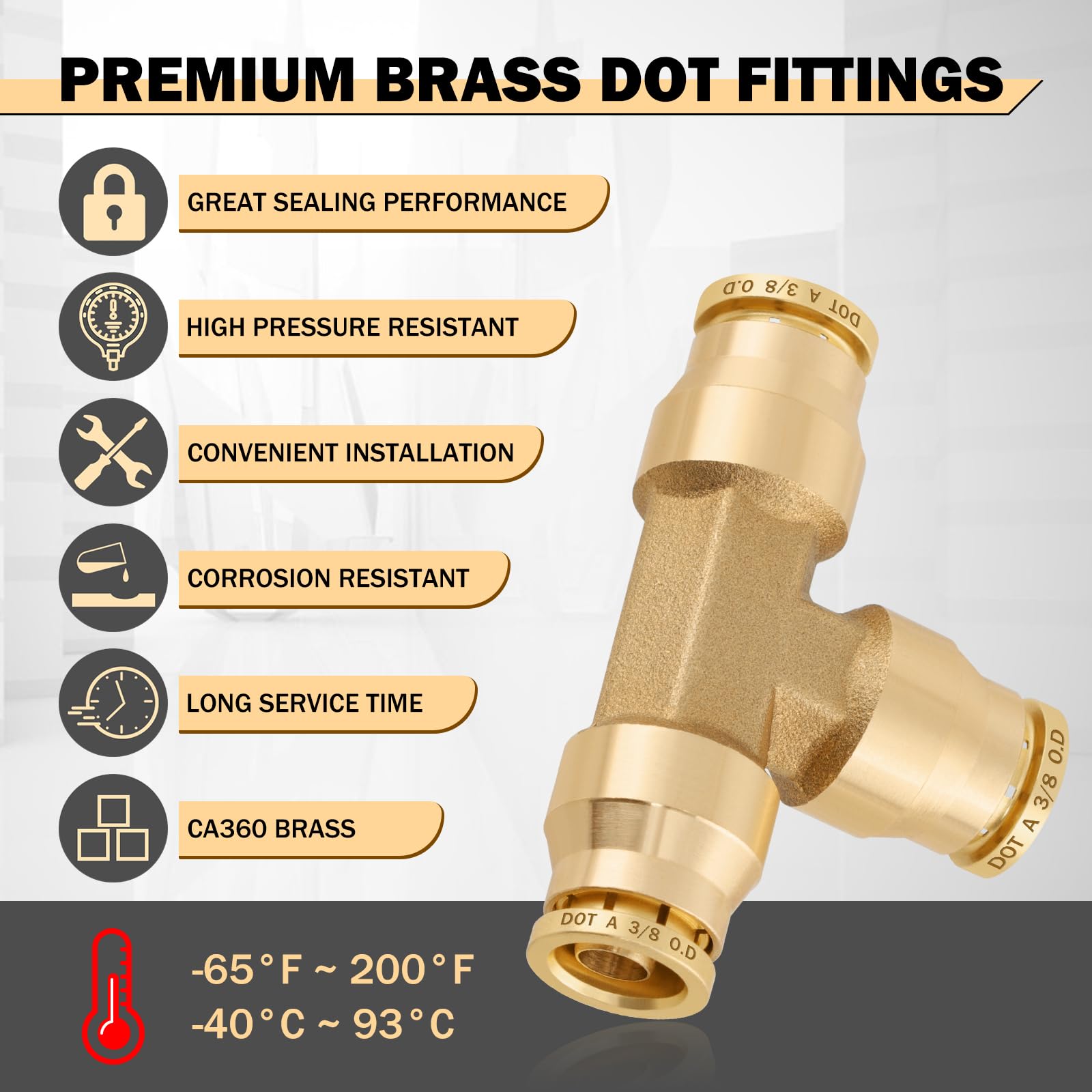 Cheemuii 13 Pcs Brass Dot Air Line Fittings Kit 1/4 3/8 1/2 Dot Quick Connect Air Fittings Tee Union Push To Connect Air Hose Fi