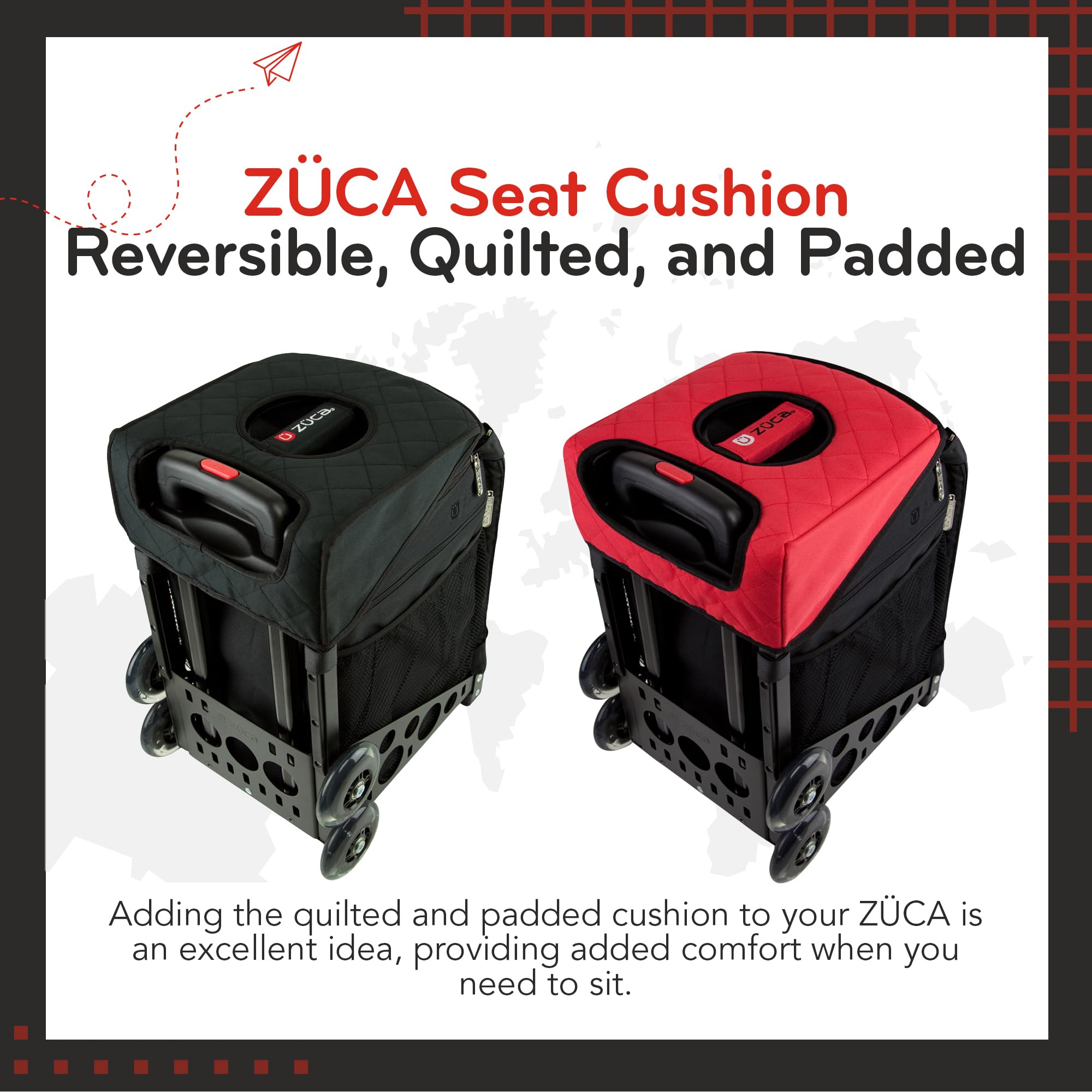 ZUCA Seat Cushion, Reversible - Black/Red