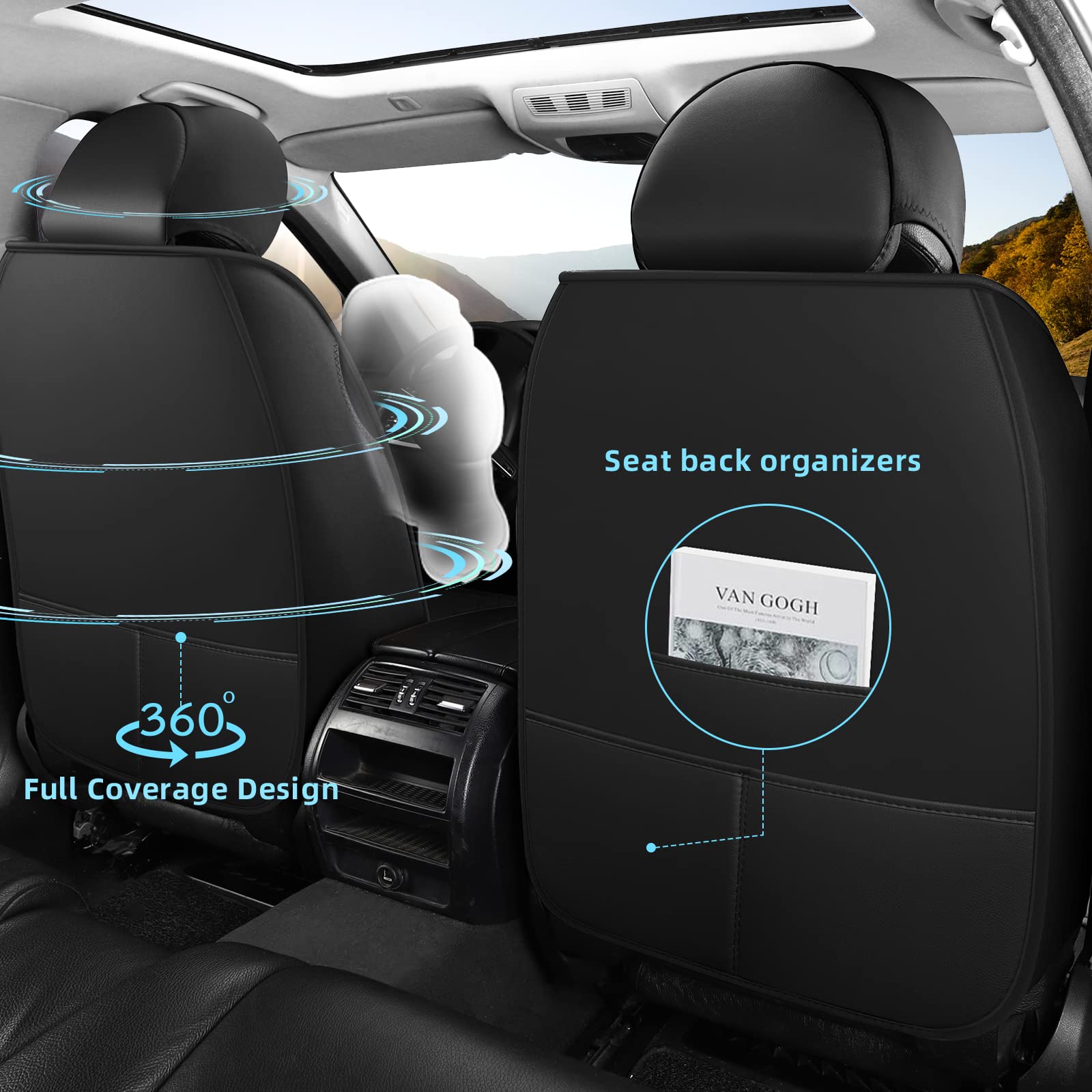 Freesoo Car Seat Covers Leather, Waterproof Seat Cover Full Set Automotive Cushion Protector Accessories Airbag Compatible Unive