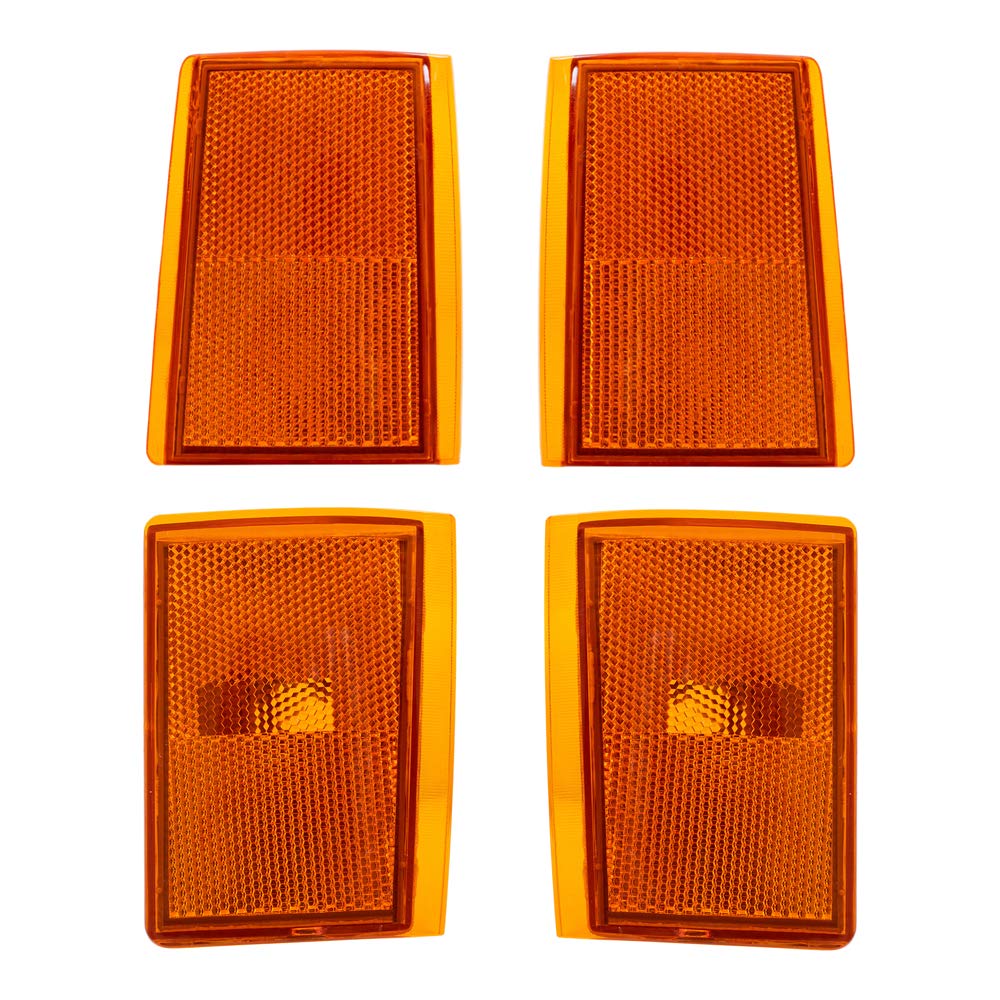 Brock Replacement Driver and Passenger 4 Pc Set Upper & Lower Signal Side Marker Reflector Lights Compatible with 1988-1993 C1500 C2500 K2500 K3500 Pickup Truck