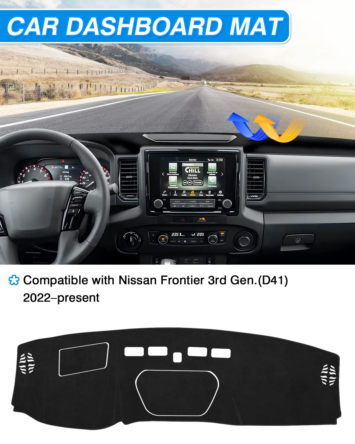 Cartist Dash Cover Custom Fit For Nissan Frontier 2022 2023 2024 2025 Accessories Dashboard Cover Mat For Frontier Non-Slip Dash Carpet Anti-Glare (Thick Suede Material)