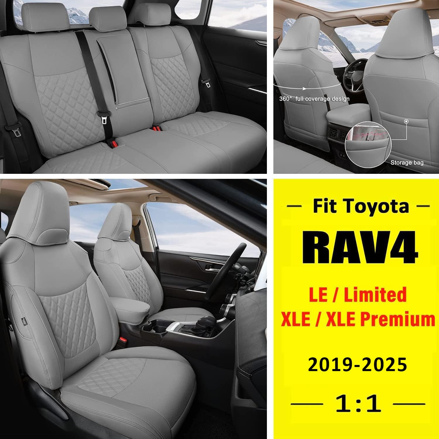 GIANT PANDA Pu Leather Car Seat Covers Full Set Custom Fit for 2019 2020 2021 2022 2023 2024 2025 Toyota RAV4 LE, XLE, XLE Premi