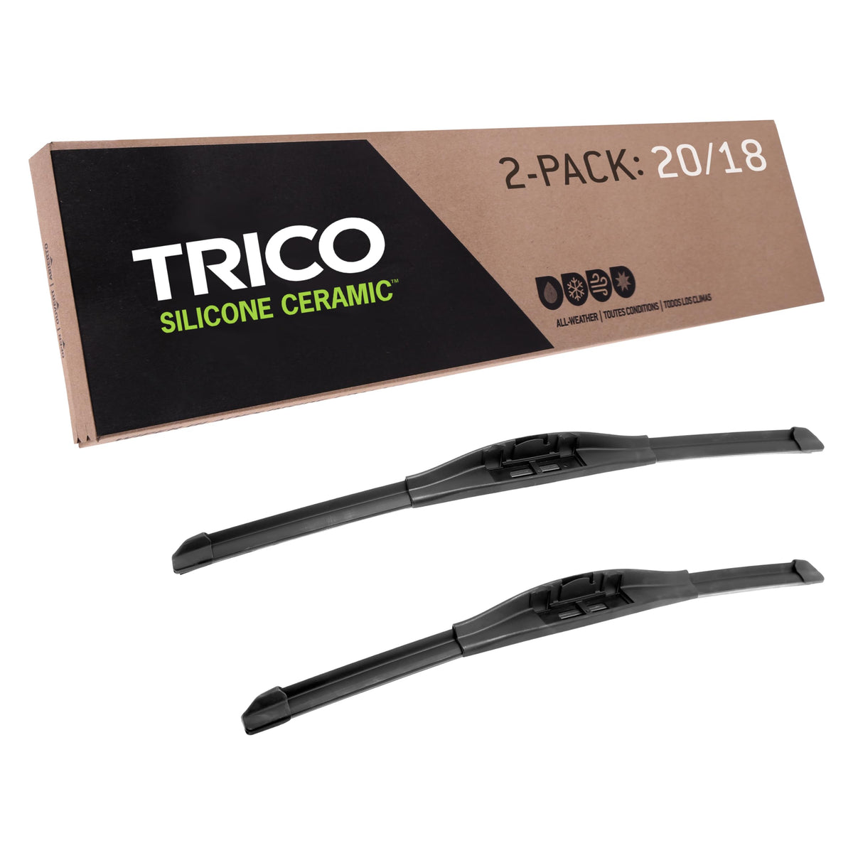 Trico Silicone Ceramic Coated 20'' + 18'' Super Premium Automotive Replacement Windshield Wiper Blades (Set Of 2), Passenger And