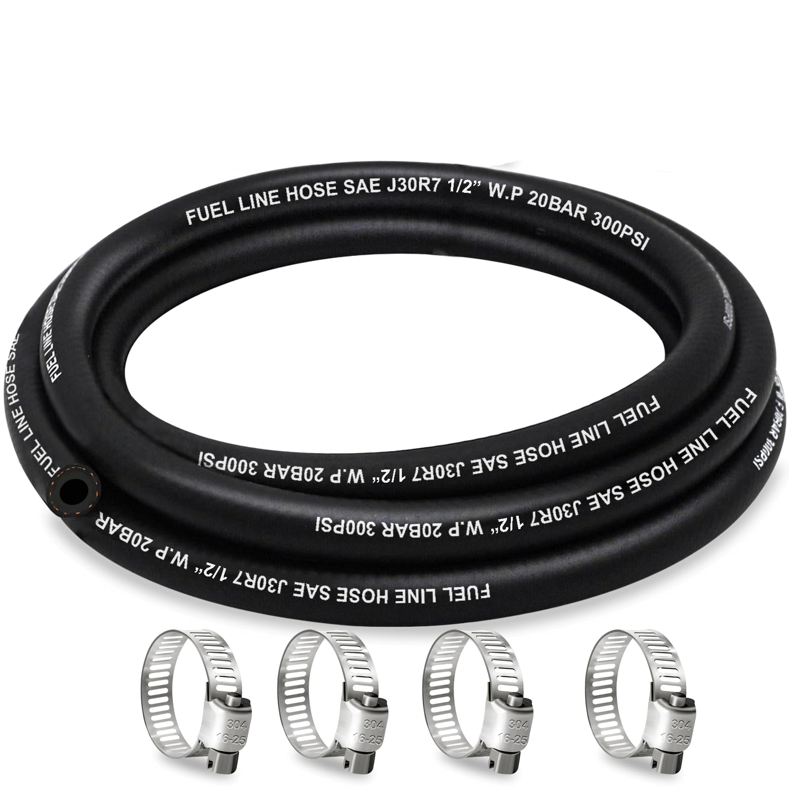 Housun Fuel Line 1/2 Inch Id, Fuel Hose 5Ft, J30R7 Fuel Line Hose Nbr With 4 Clamps.