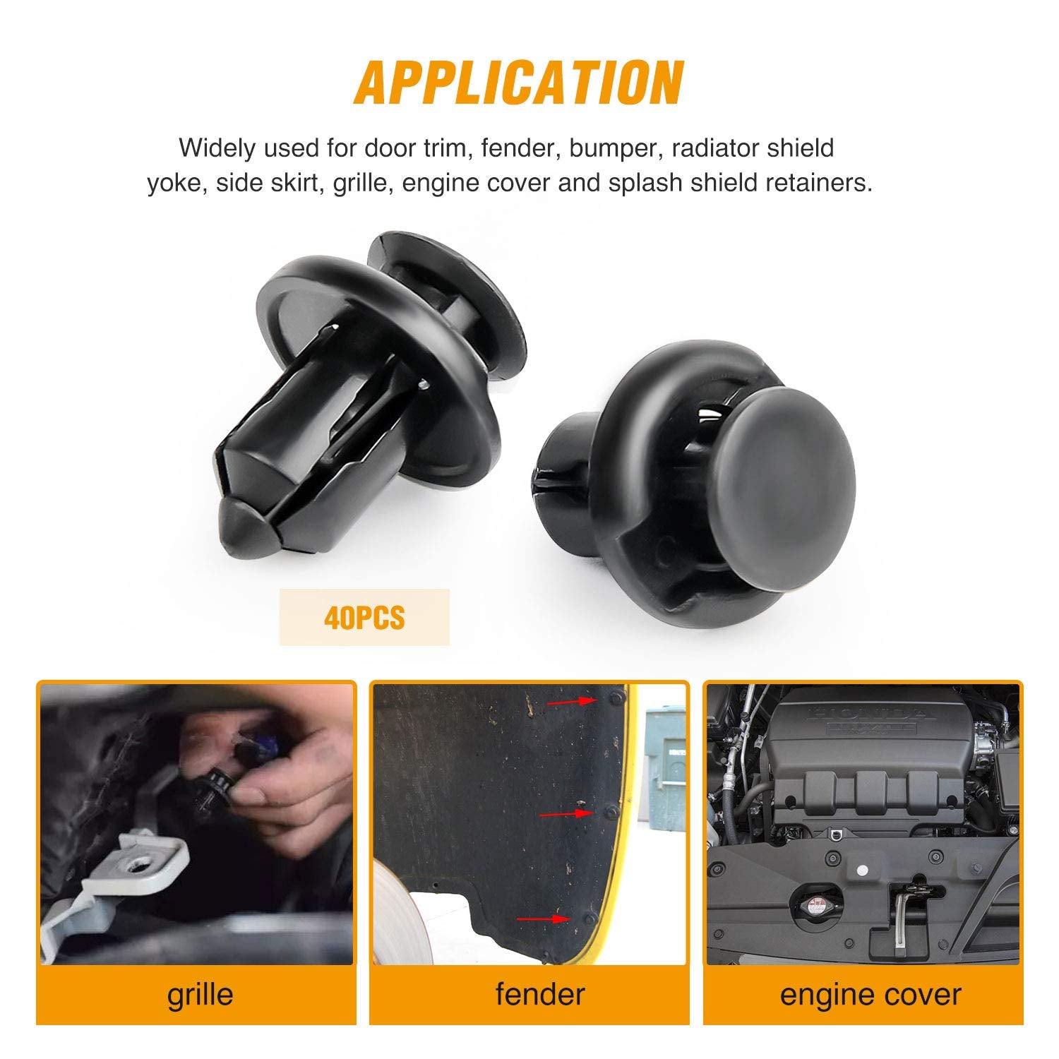 GOOACC GRC-08 Honda and Acura Fender Clips-91503-SZ3-003 40 Pcs Fastener Rivet Clips Nylon Bumper Automotive Furniture Assembly