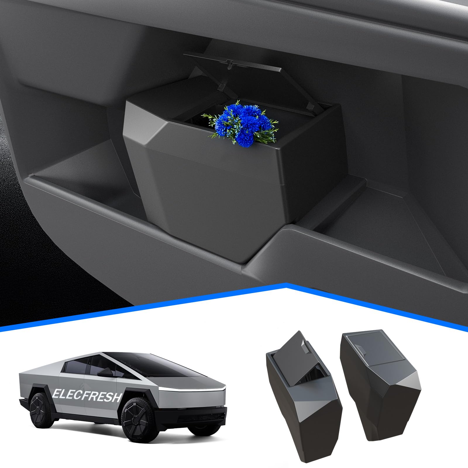 ELECFRESH Door Side Storage Box for Cybertruck, Trash Tray with Push-on Lid for Driver and Passenger Doors, Perfect Organizing f