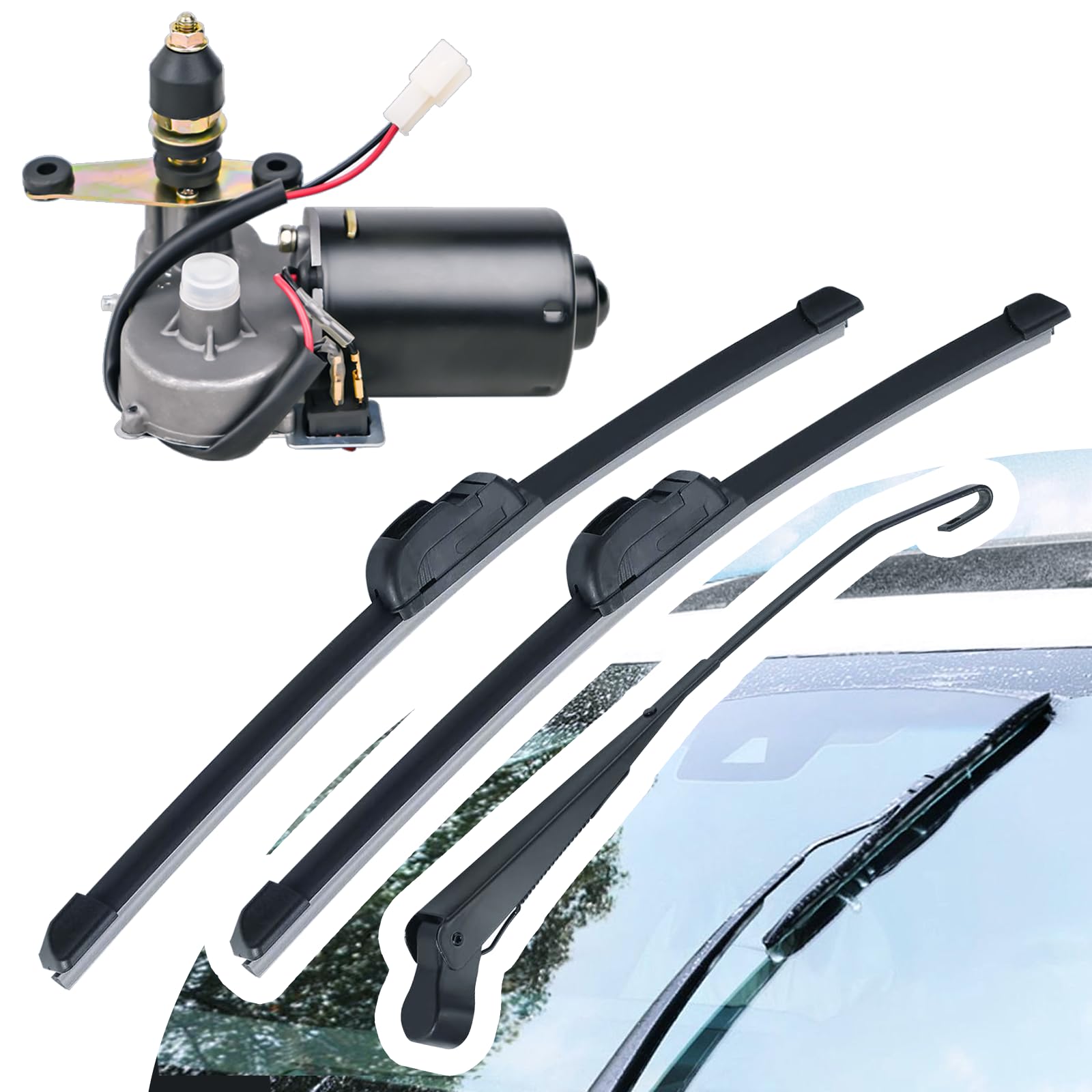 Universal UTV Wiper Motor Kit Compatible with Polaris RZR, Ranger, Mule, Teryx Includes 15.75 Wiper Arm & 17.7/15.75 Blades, 95 