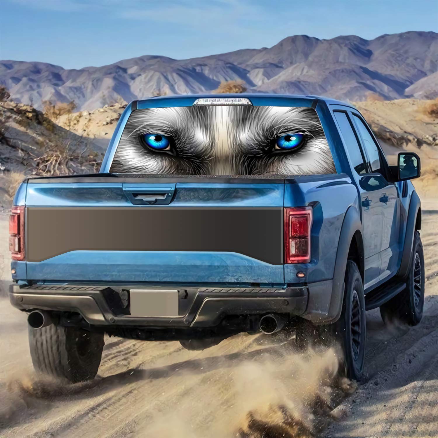 Oasisdream Wolf Eyes Rear Window Decals for Trucks Suvs Universal Size 65''X22'' High-Definition Print Truck Window Decals