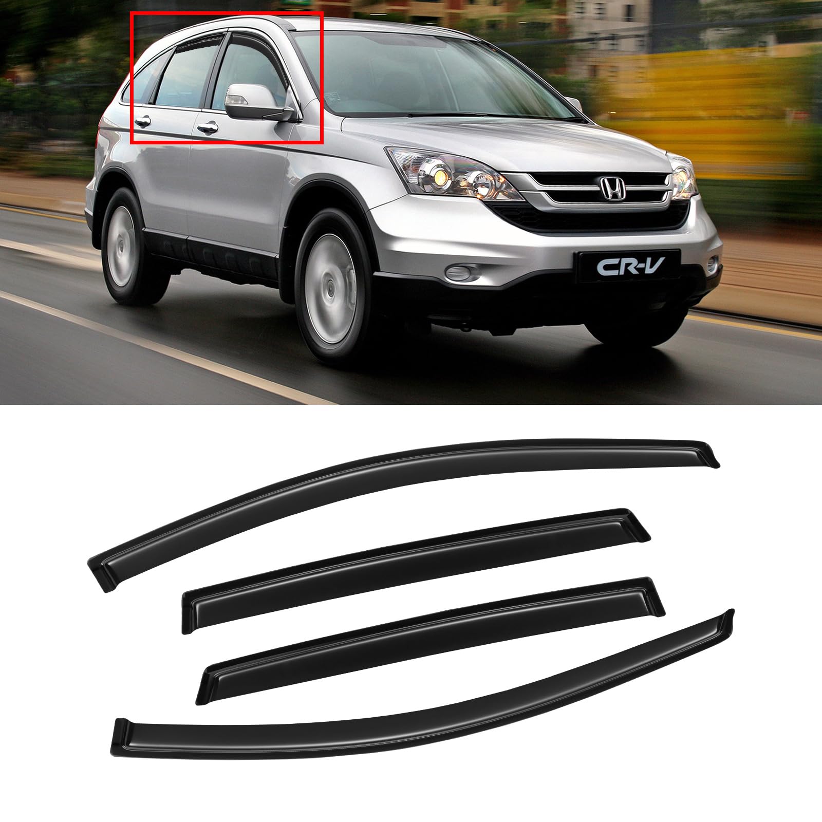 Cmvt Auto Window Visors For 2007-2011 Honda Cr-V Crv, Rain Guards Shields Vent Shade Deflector Dark Smoke 2008 2009 2010, Tape-O