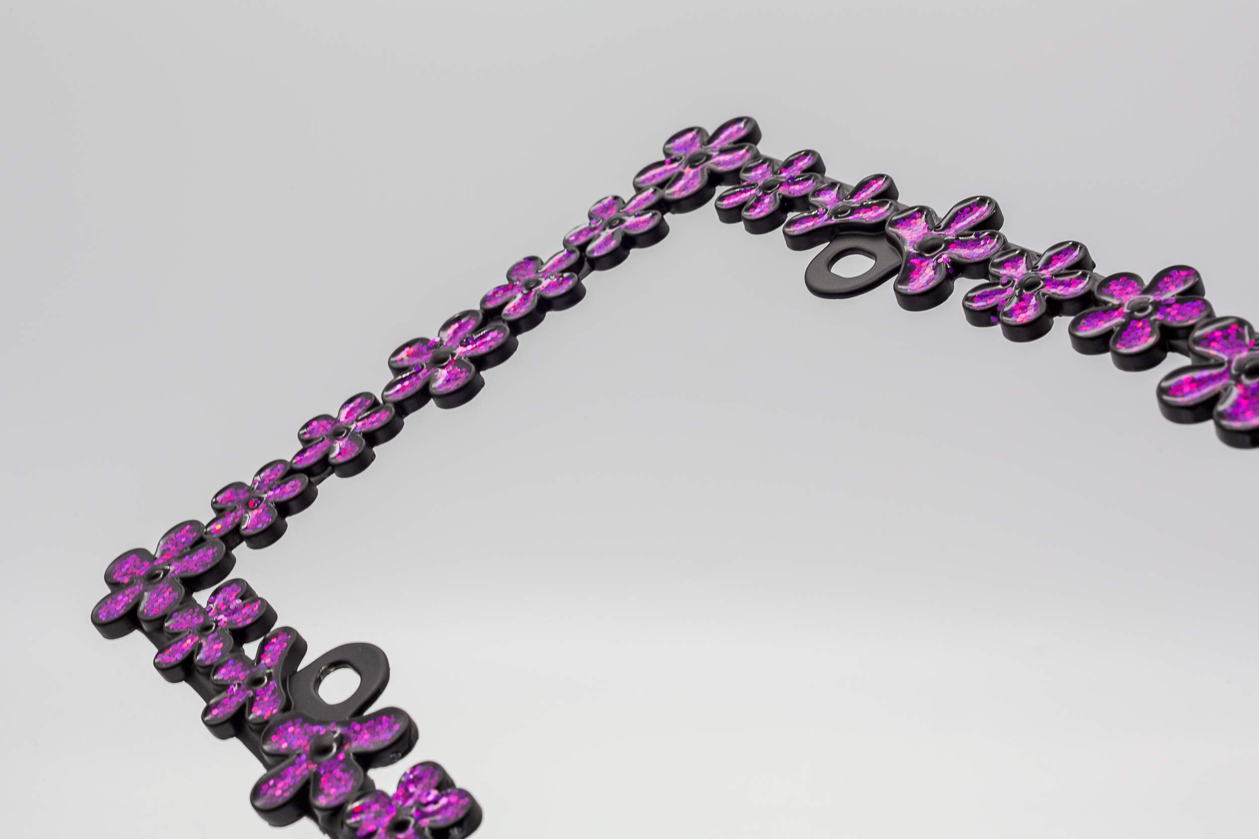 Creathome 3D Shining Daisy Wrenth License Plate Frame From Pure Zinc Alloy Metal Perfect Plate Holder,Matt Black With Purple Gli