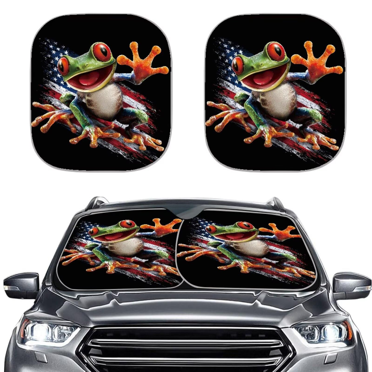HUISEFOR Funny Car Windshield Sun Shahde American Flag Automotive Windshield Sunshade 2 Pack Foldable Car Sun Visor Summer Essen
