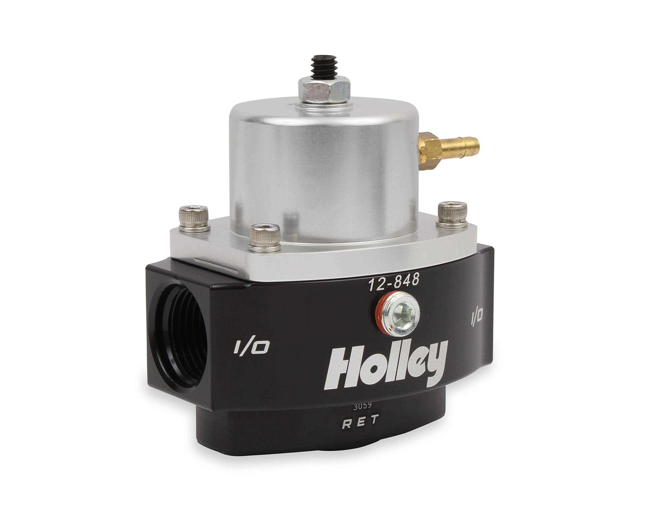 Holley 12-848 10An Inlet / Outlet 8An Return 40-70 Psi Billet Fuel Pressure Regulator, Black Anodized
