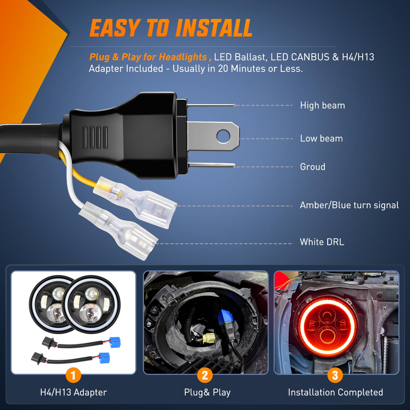 Nilight 7 Inch Round Led Halo Headlights W/Turn Signal Amber Light Red Drl High Low Beam 7    Headlight Compatible With 2007 200