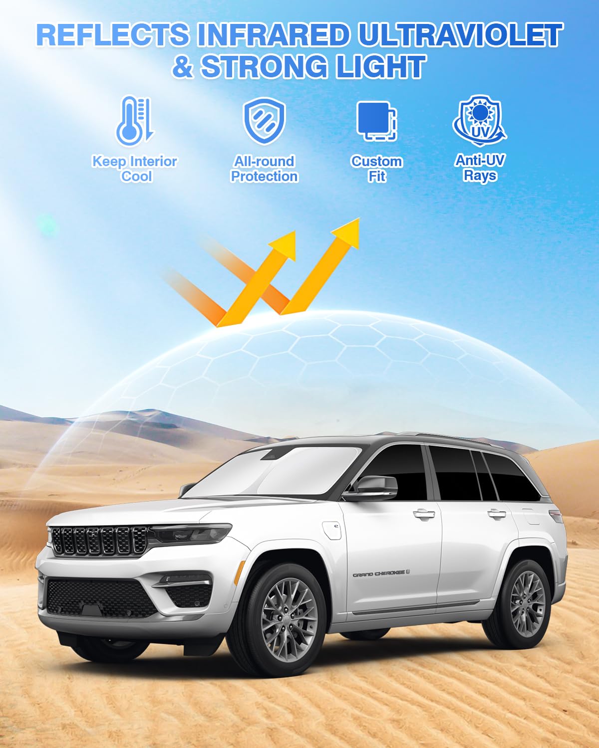 Canvcle Sunshades For 2022-2025 Jeep Grand Cherokee 4Xe Accessories Windshield Sun Shade Side Rear Window Shade Cover Sun Visor