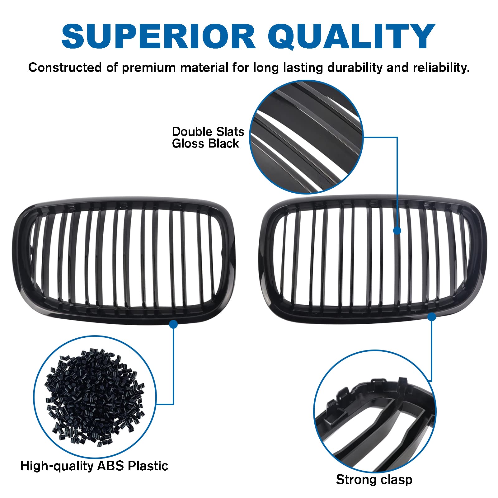 BILLDIO Front Bumper Kidney Grille Grill Glossy Black Compatible with 2007-2014 BMW X5 E70 X6 E71 Dual Slat Double Line