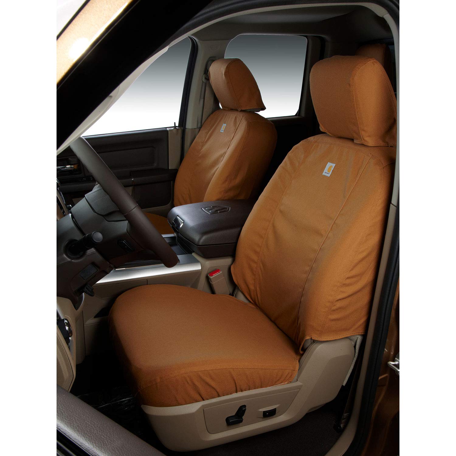 Covercraft Ssc3456Cabn Carhartt Seatsaver Front Row Custom Fit Seat Cover For Select Chevrolet/Gmc Models - Duck Weave (Brown)