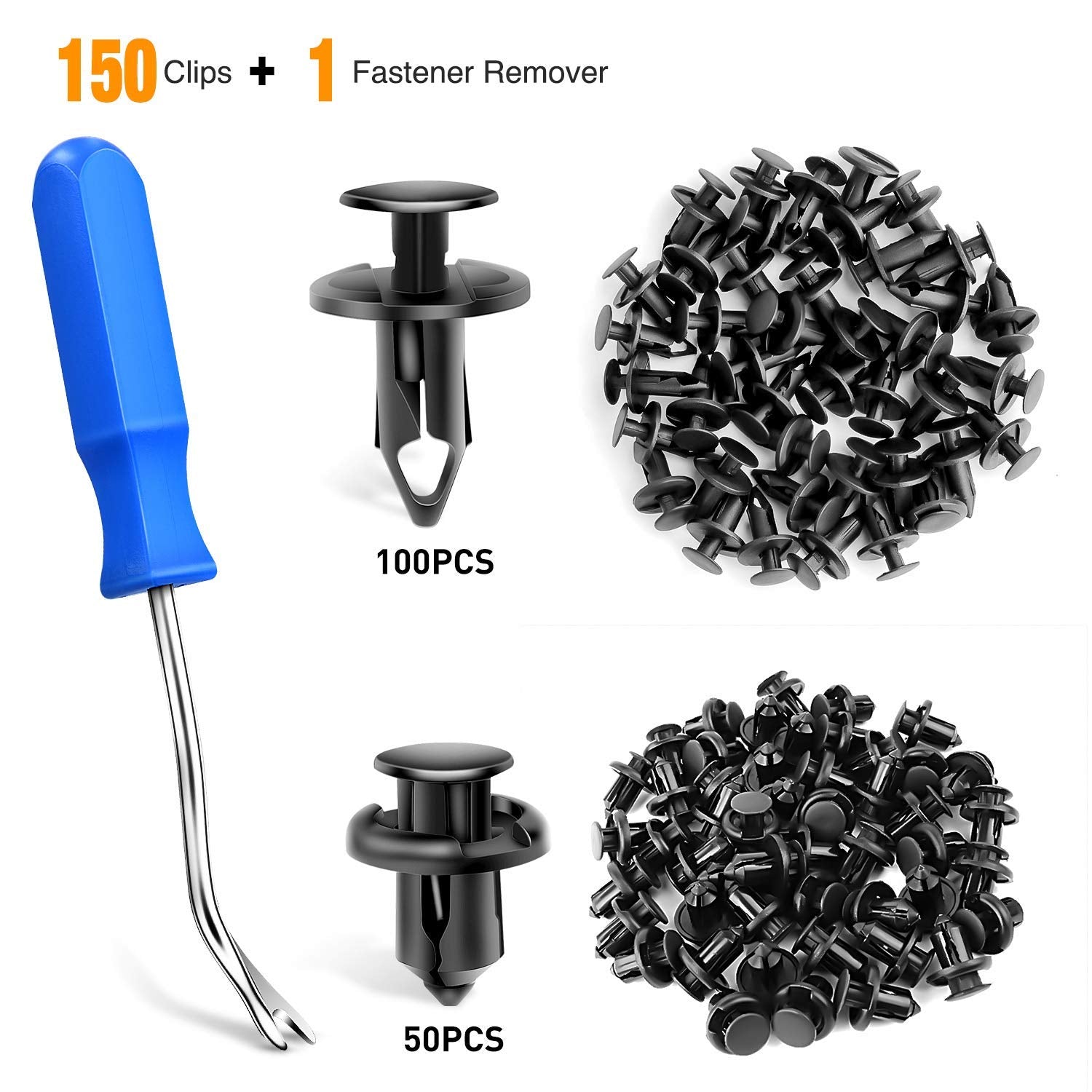 GOOACC Push-Type Bumper Fasteners Clips - 150PCS Nylon Rivet Clips & Removal Tool, Universal Auto Clips for Bumper & Fender Replacement