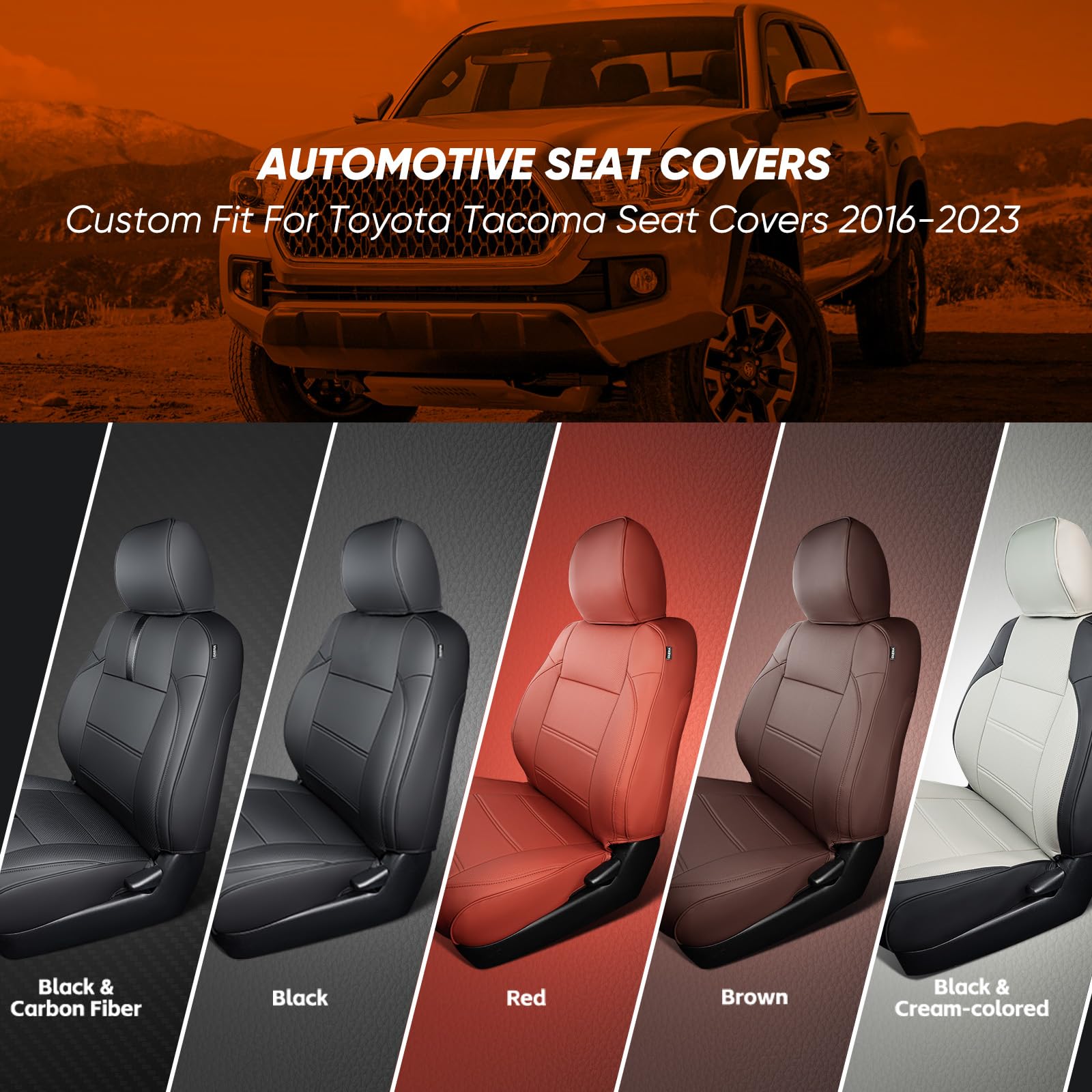 Drcarnow Super Cover® For Toyota Tacoma Seat Covers 2016-2022 2023,Fit For Tacoma Crew Cab/Double Cab (Black And Gray) Waterproof Leather Accessories(Not Fit The Fourth Generation For Toyota Tacoma)