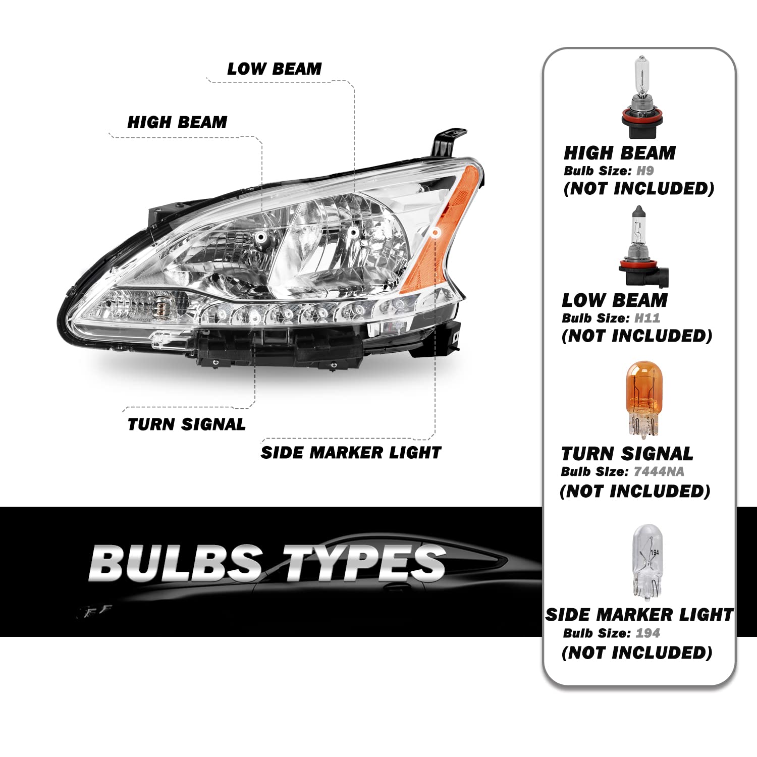 Sockir Headlight Assembly Fit For 2013-2015 Nissan Sentra Oem Style Headlamp Replacement Left Driver Side