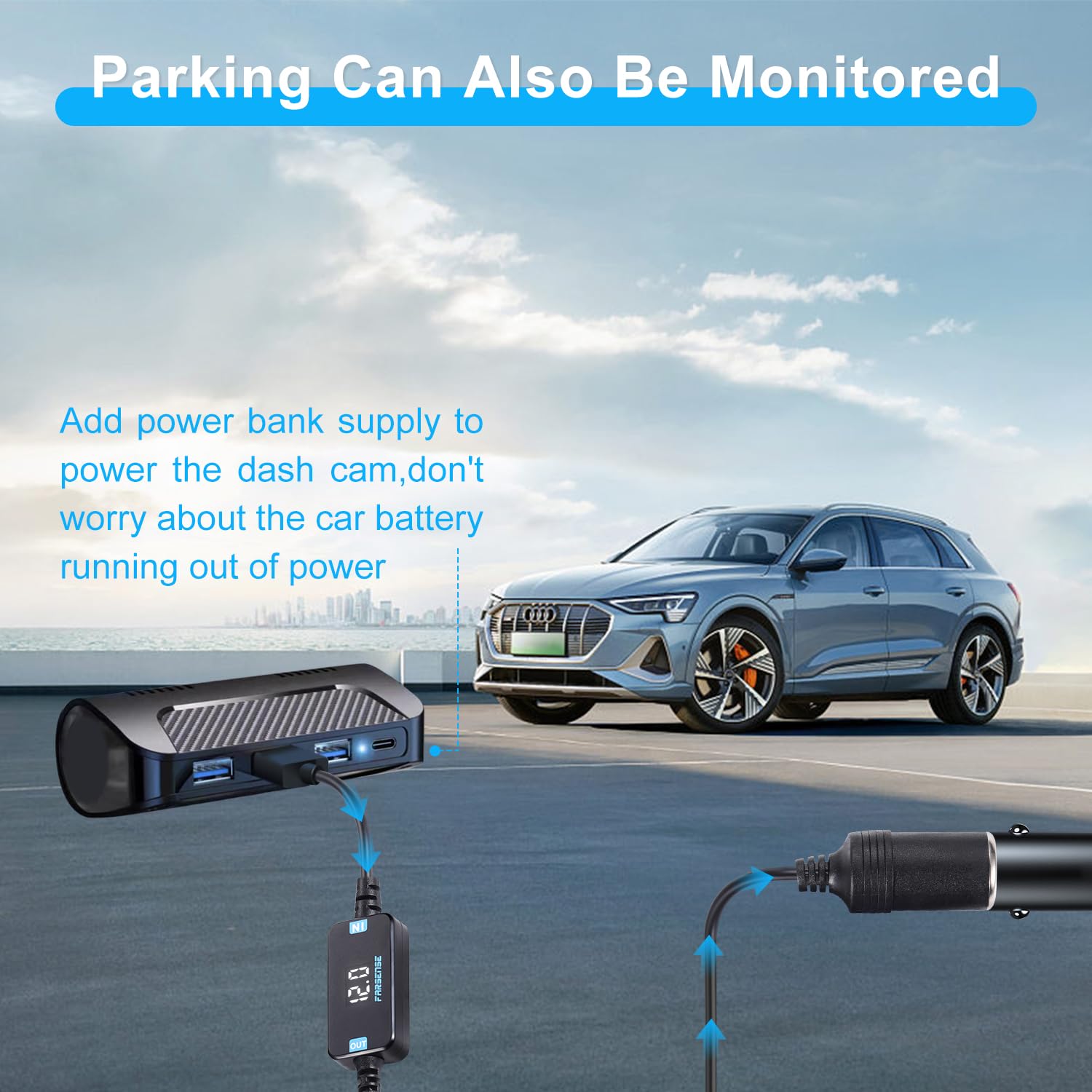 FARSENSE USB A to 12V Cigarette Lighter Adapter, 3FT Converter Cable for Dash Cam, GPS, Driving Recorder - Black, Compact Design