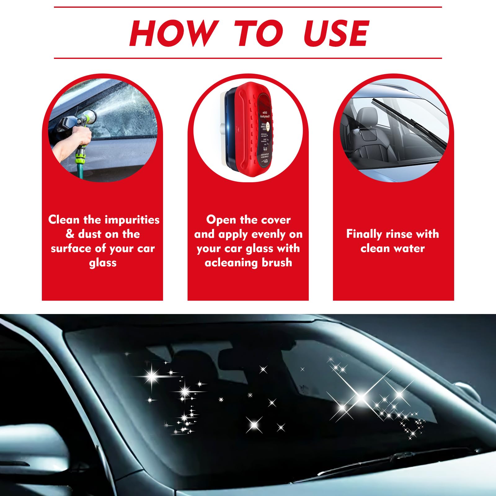 Automotive Oil Film Cleaning Brush with Reusable Foam Sprayer, Upgraded Antifog Glass Cleaning Board, Glass Oil Film Remover for