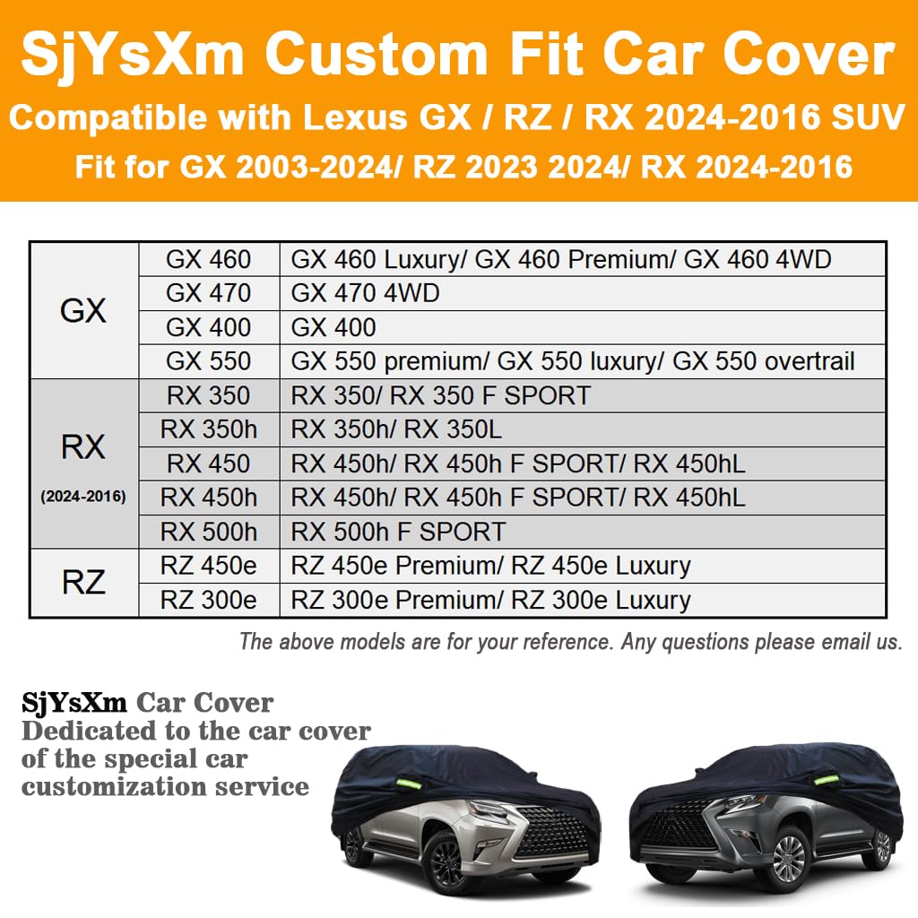 Sjysxm All-Weather Car Cover Compatible With Lexus Gx 2025-2003/ Rx 2025-2016/ Rz 2025-2023 Suv | Waterproof, Uv-Resistant Exter
