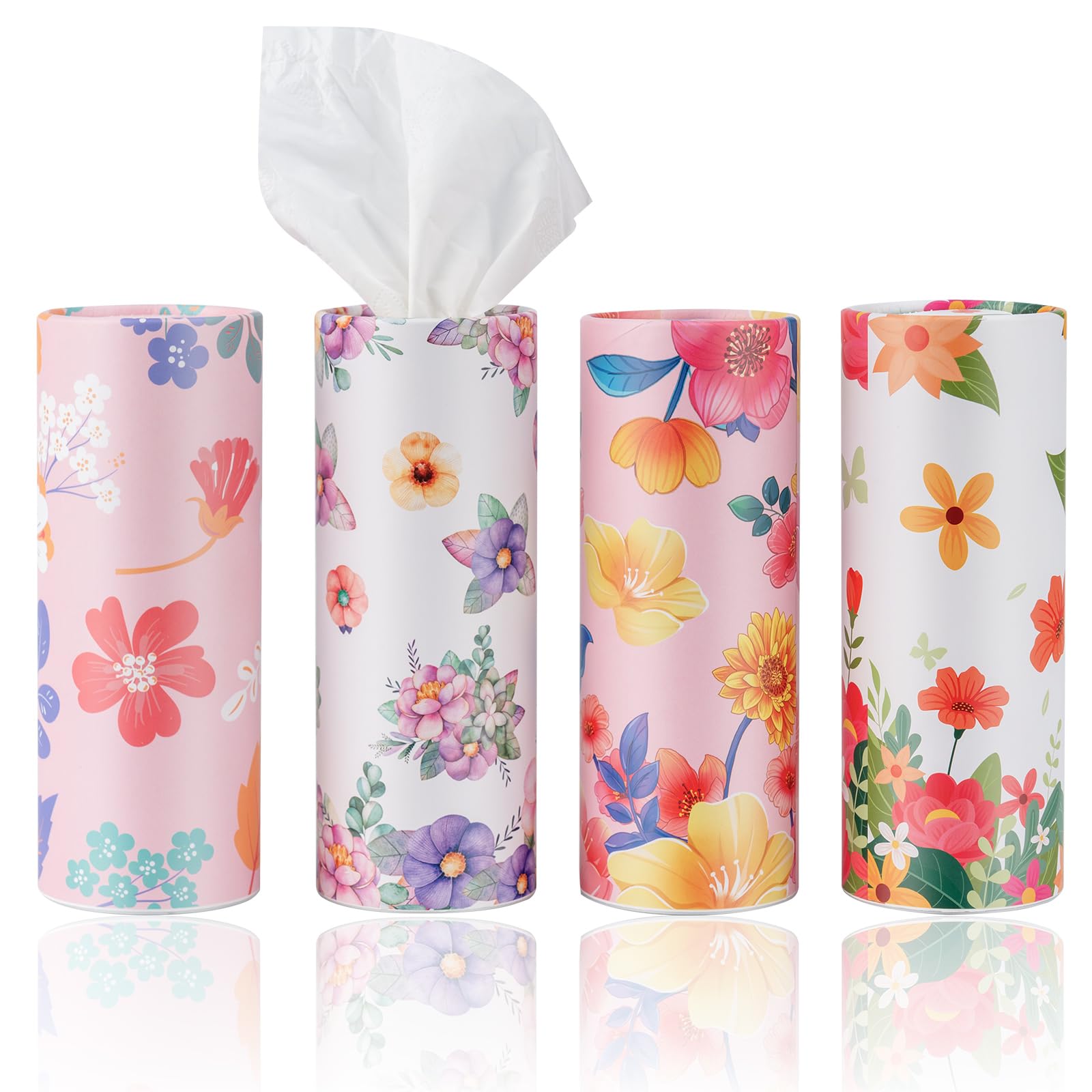 Car Tissues Canned Tissue Cylinder Tissue Boxes Perfect For Car Cup Holder Car Tissue Holder (4 Canisters/220 Tissues/3-Ply)