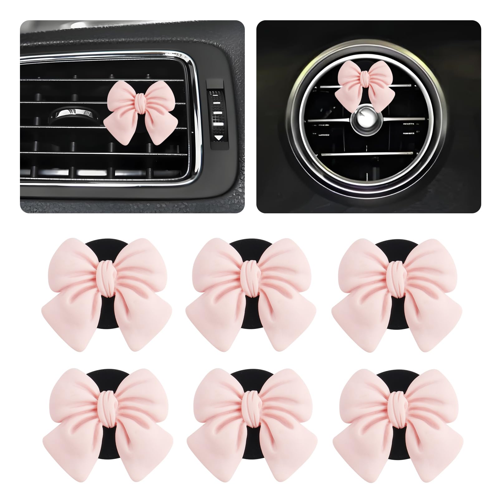 6PCS Pink Bow Car Vent Clips,Cute and Stylish Car Air Vent Clips Car Decor for Vertical or Horizontal Vent Grills,Aesthetic Stuf