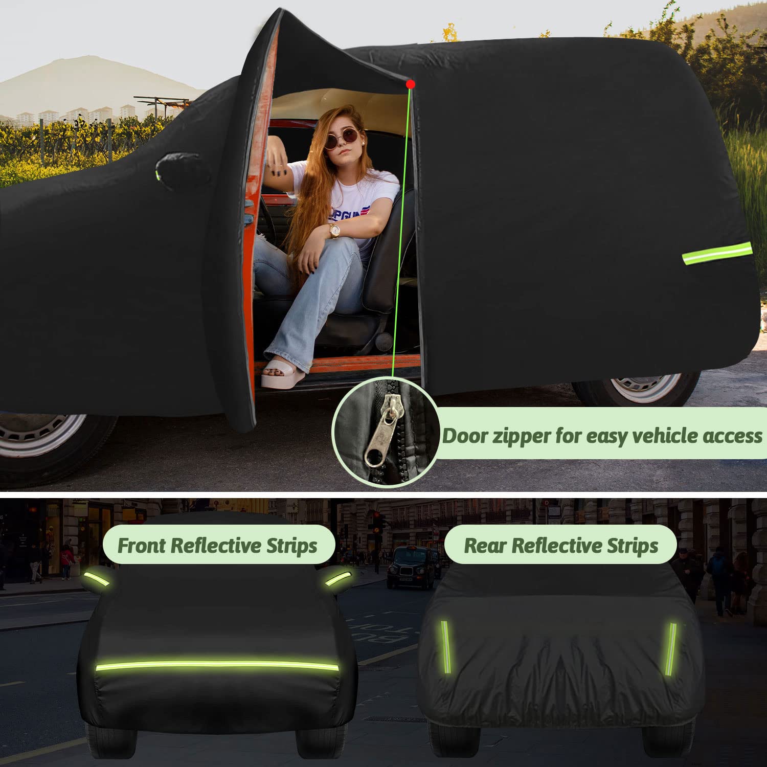 Waterproof Car Cover For 2007-2025 Smart Fortwo, 210T Sun Rain Uv Dust Snow Protection Outdoor Covers With Zipper Door & Windpro