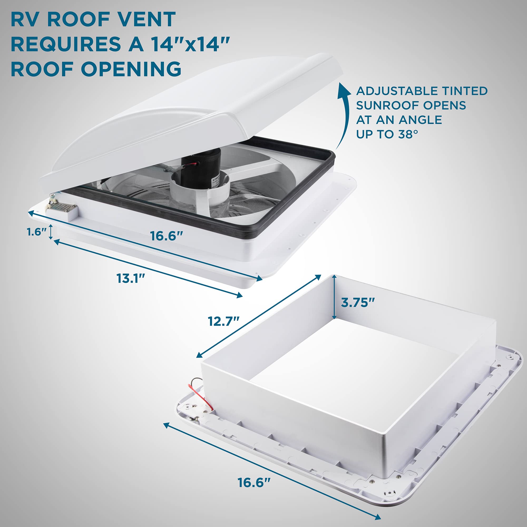Hike Crew 14” RV Roof Vent Fan with Remote | 12V 6-Speed, Auto Temp & Rain Sensor, White Lid, Model 843812159487
