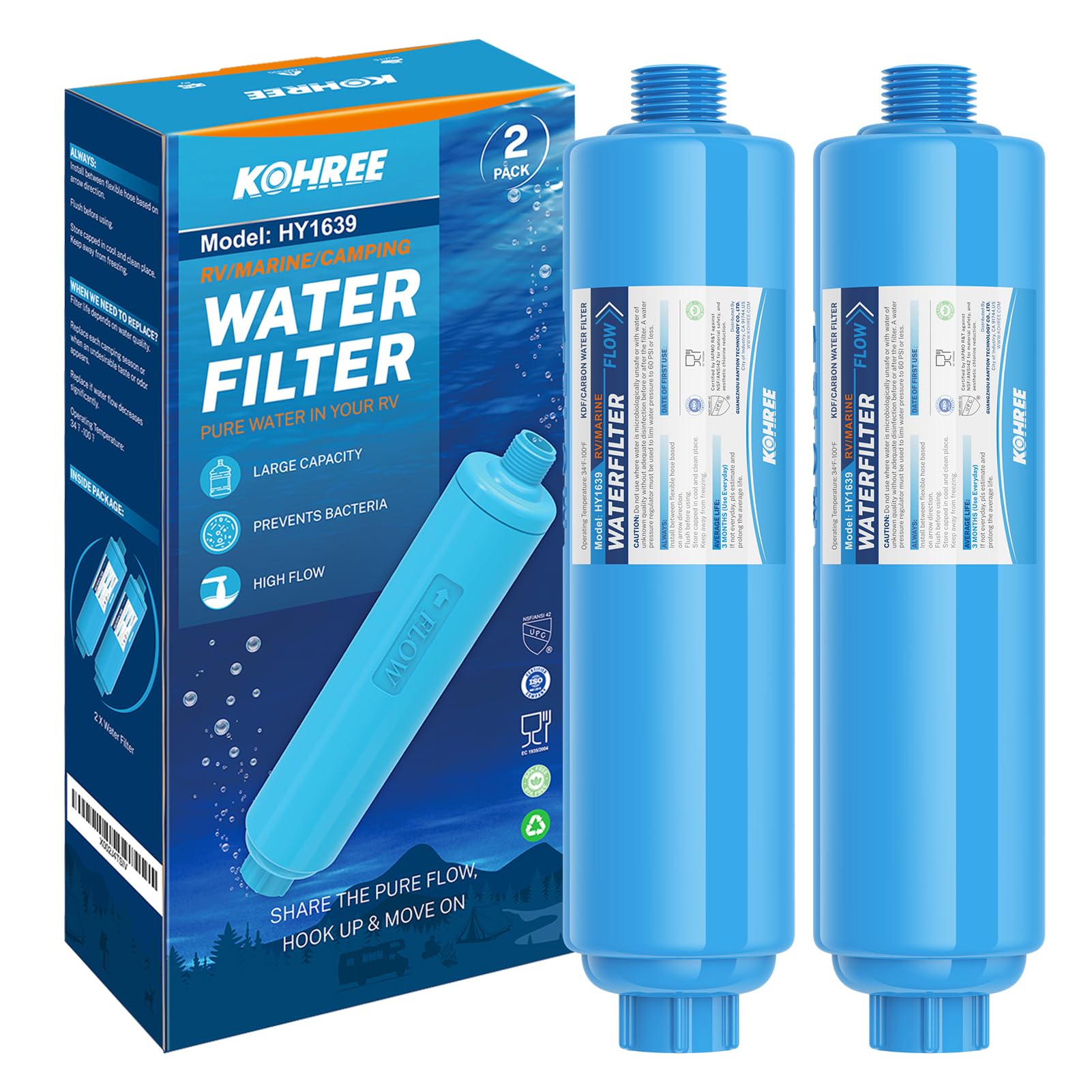 Kohree Rv Water Filter, Nsf Certified, Inline Water Filter Reduces Chlorine, Bad Taste, Odor, Rv Accessories Ideal For Campers,