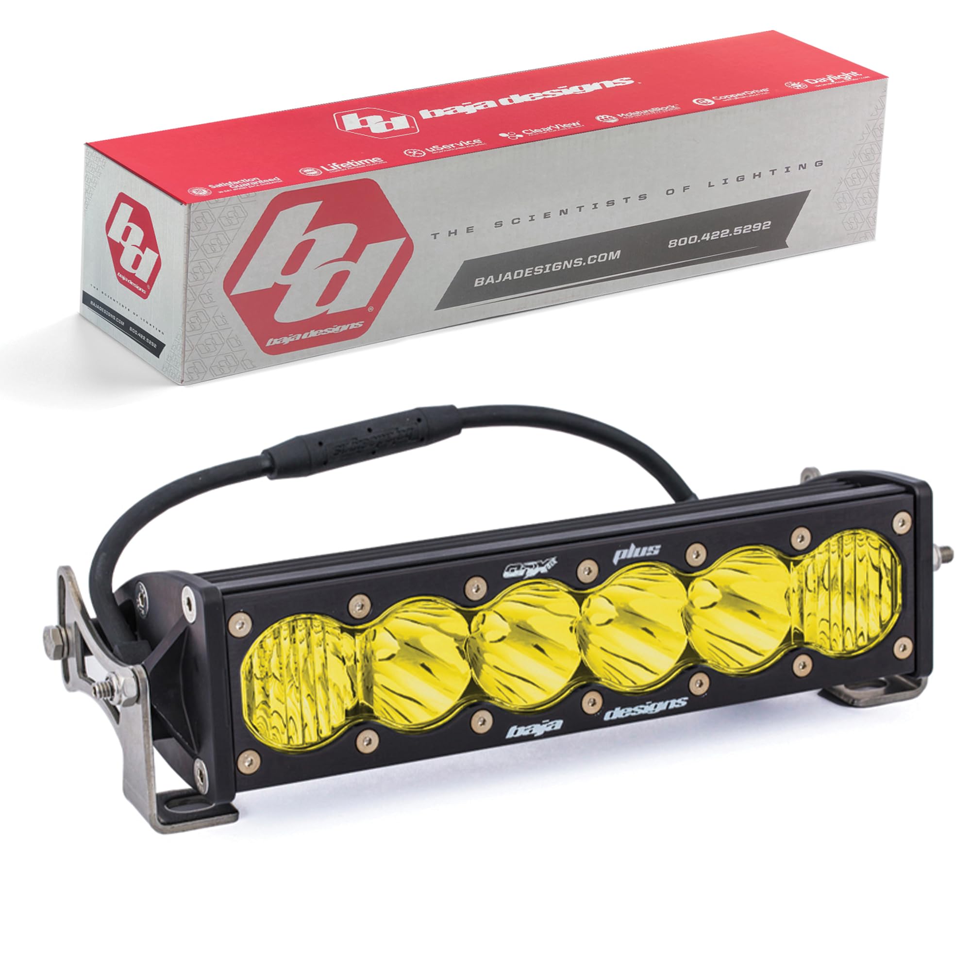 Baja Designs OnX6+ Straight LED Light Bar 10-inch for Jeeps, Off-Road 4x4, Trucks, UTV, ATV, SUV (Driving Combo; Amber)