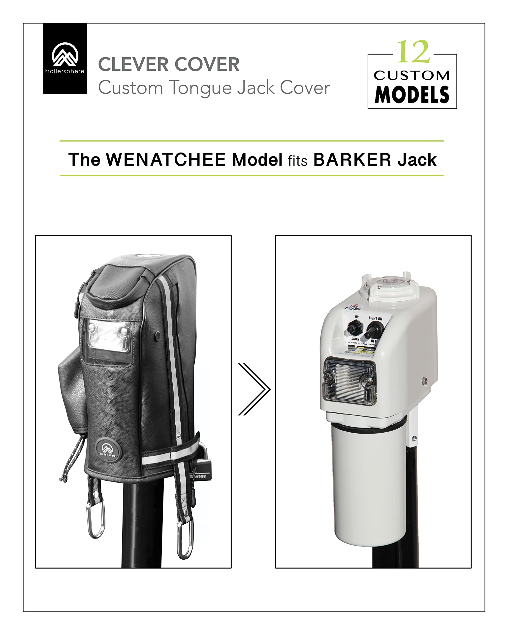 Clever Cover For Barker Jack By Trailersphere Custom Electric Tongue Jack Cover For Trailer, Rv, Camper, Chains Holder, Plug Protector, Sun And Waterproof (Barker Jack Cover)