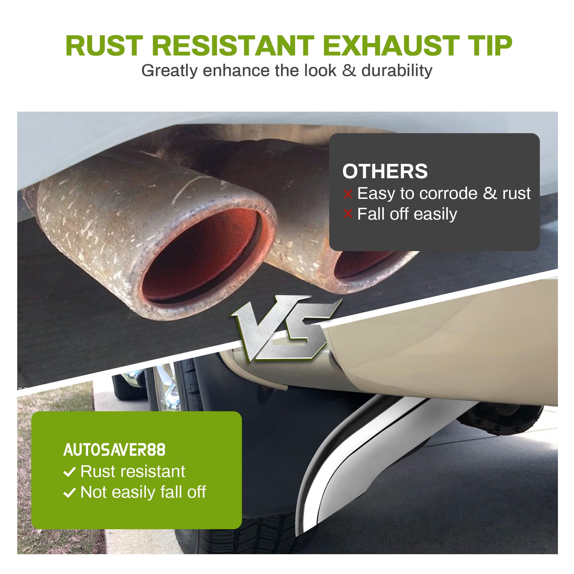 AUTOSAVER88 3 Inch Turn Down Exhaust Tip, 3'' Inlet 3'' Outlet 12'' Overall Length Chrome-Plated Stainless Steel Diesel Exhaust