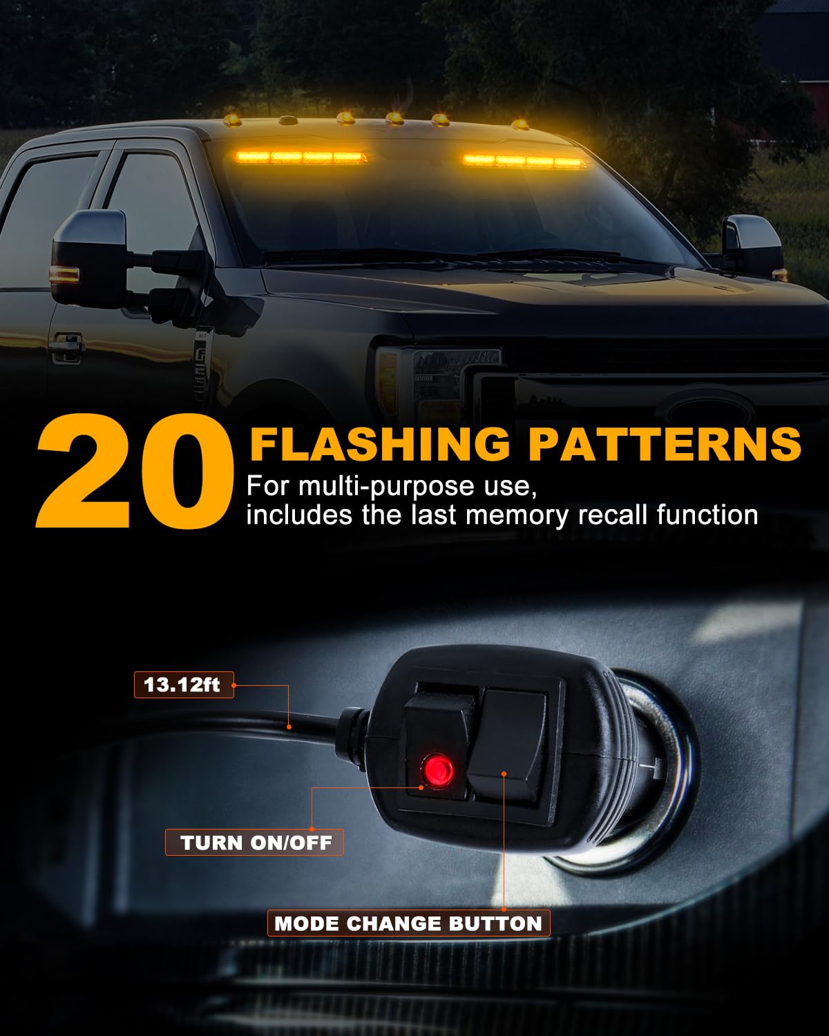 Hlauto 6Z4J Emergency Dash Strobe Lights: 2X16.8 Inch Amber Safety Lights, 48 Led Flashing Warning Hazard Interior Windshield Vi