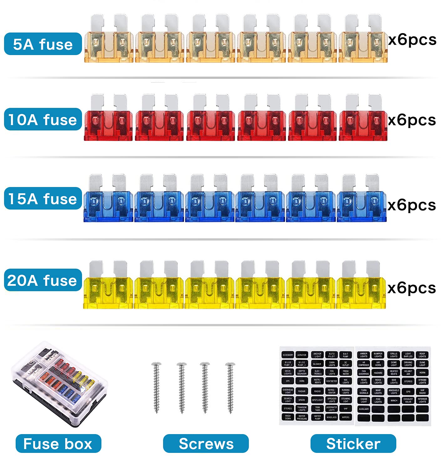 12 Way 12V Blade Fuse Block,12 Circuit Atc/Ato Fuse Box Holder With Led Indicator Waterpoof Cover For 12V/24V Automotive Truck Boat Marine Rv Van Vehicle