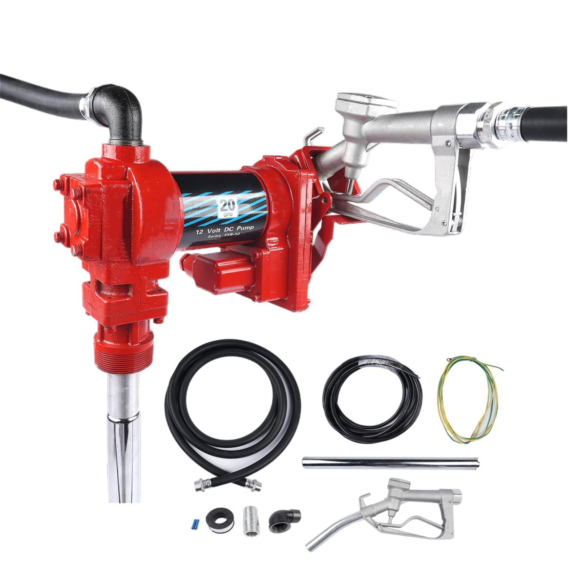 Weonefit 20GPM 12V High-Flow Red Fuel Transfer Pump with Discharge Hose & Manual Nozzle for Transfer of Gasoline Diesel Kerosene