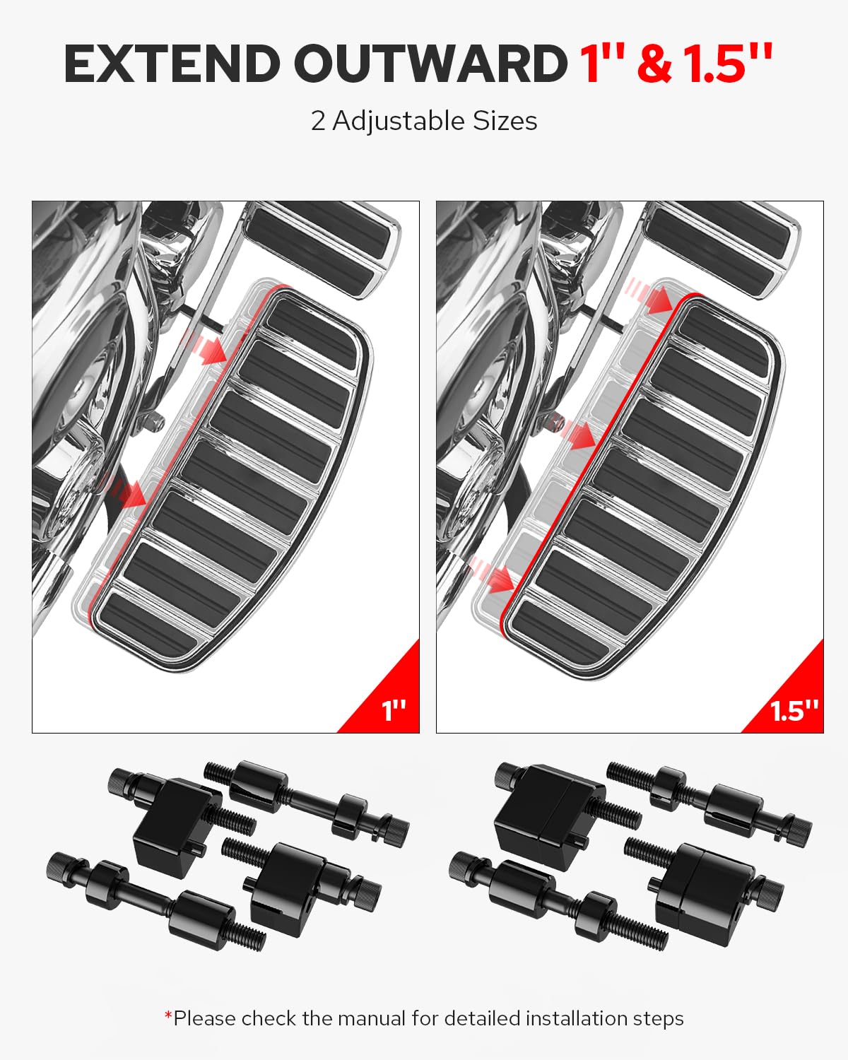 Benlari Upgraded 1inch &1.5inch Driver Floorboard Extensions, Floorboard Spacer Extenders Compatible for Harley Touring Street G