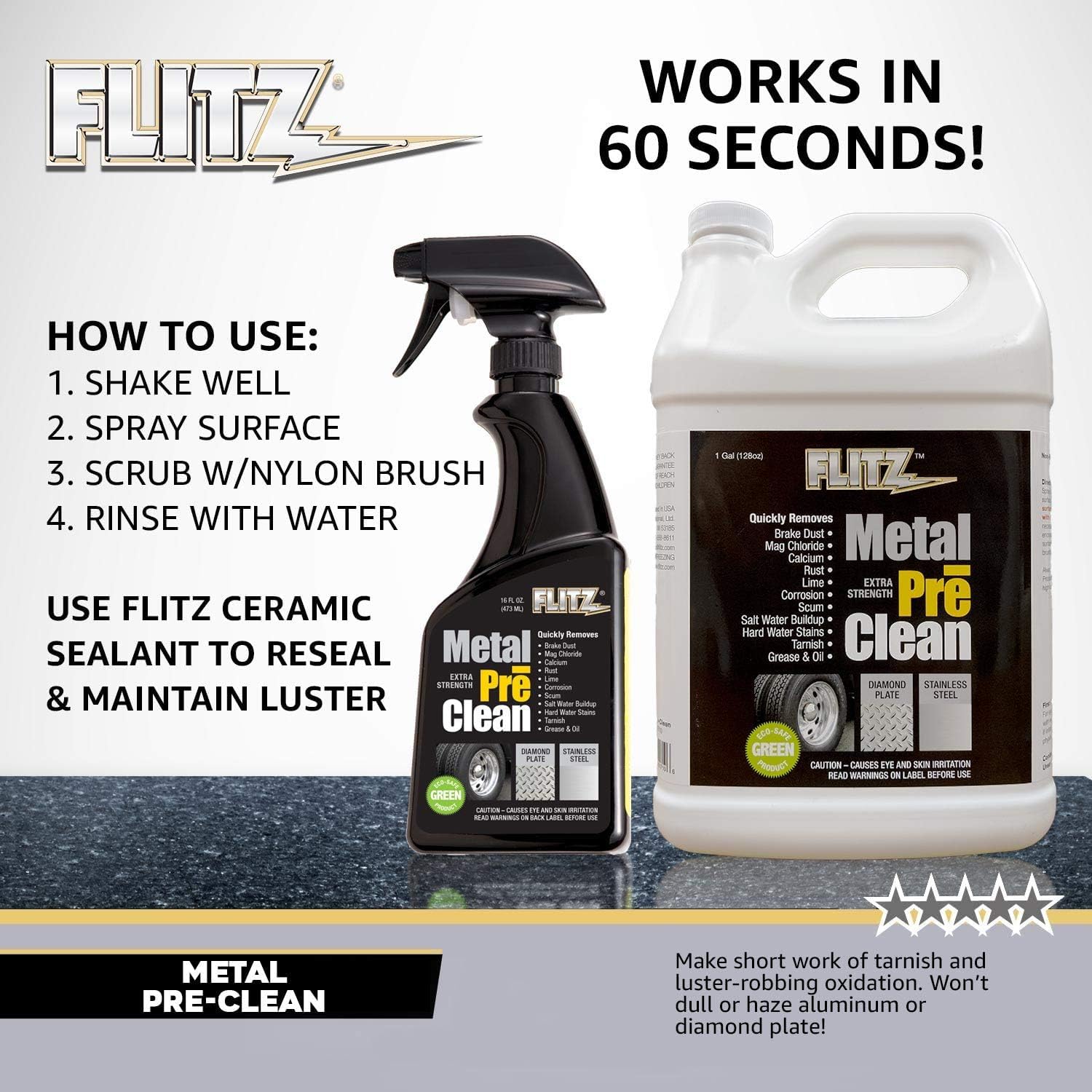 Flitz Metal Pre-Clean - 16Oz Of Usa-Made Stainless Steel Cleaner Spray - Works On Aluminum, Brass, Copper, & More - Tarnish, Rus