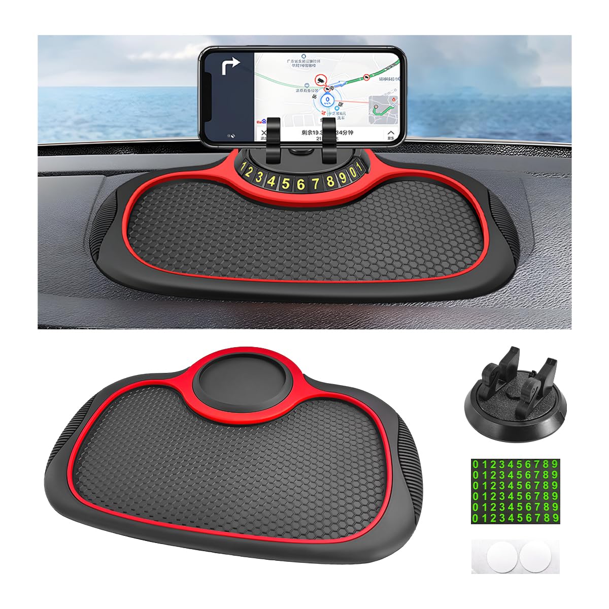 KVAEY Car Anti-Slip Mat Phone Holder, Multifunction Car Dashboard Rotatable Phone Mount with Anti-Slip Pad, Phone Stand Dashboar