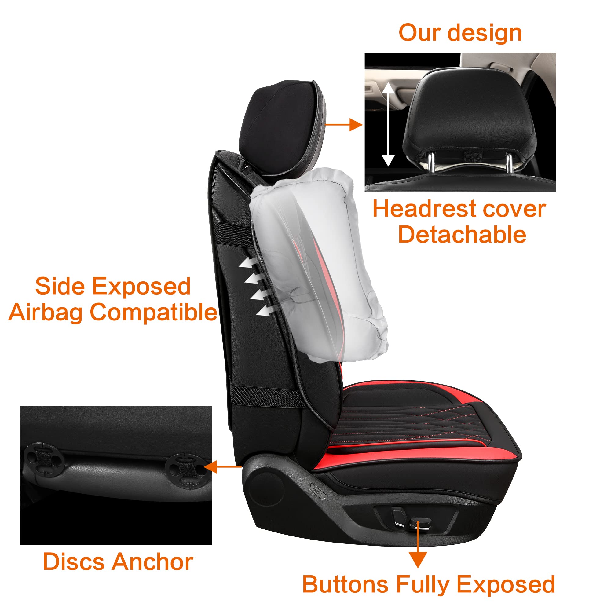 Pariitadin Leather Car Seat Covers Full Pair, Waterproof Faux Leather Seat Covers For Cars, Non-Slip Car Interior Covers Univers