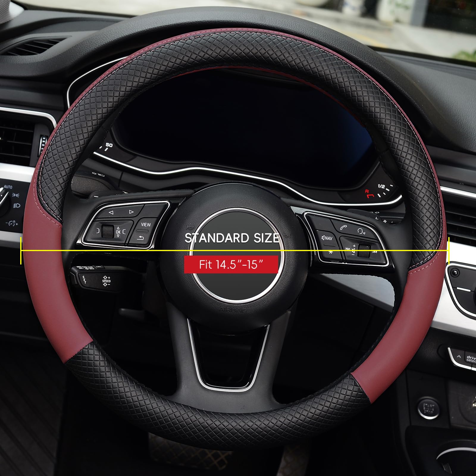 Labbyway Steering Wheel Cover, Universal 15 Inch Microfiber Leather Car Wheel Protecto, Skidproof, Stable, Warm In Winter And Cool In Summer (Claret)