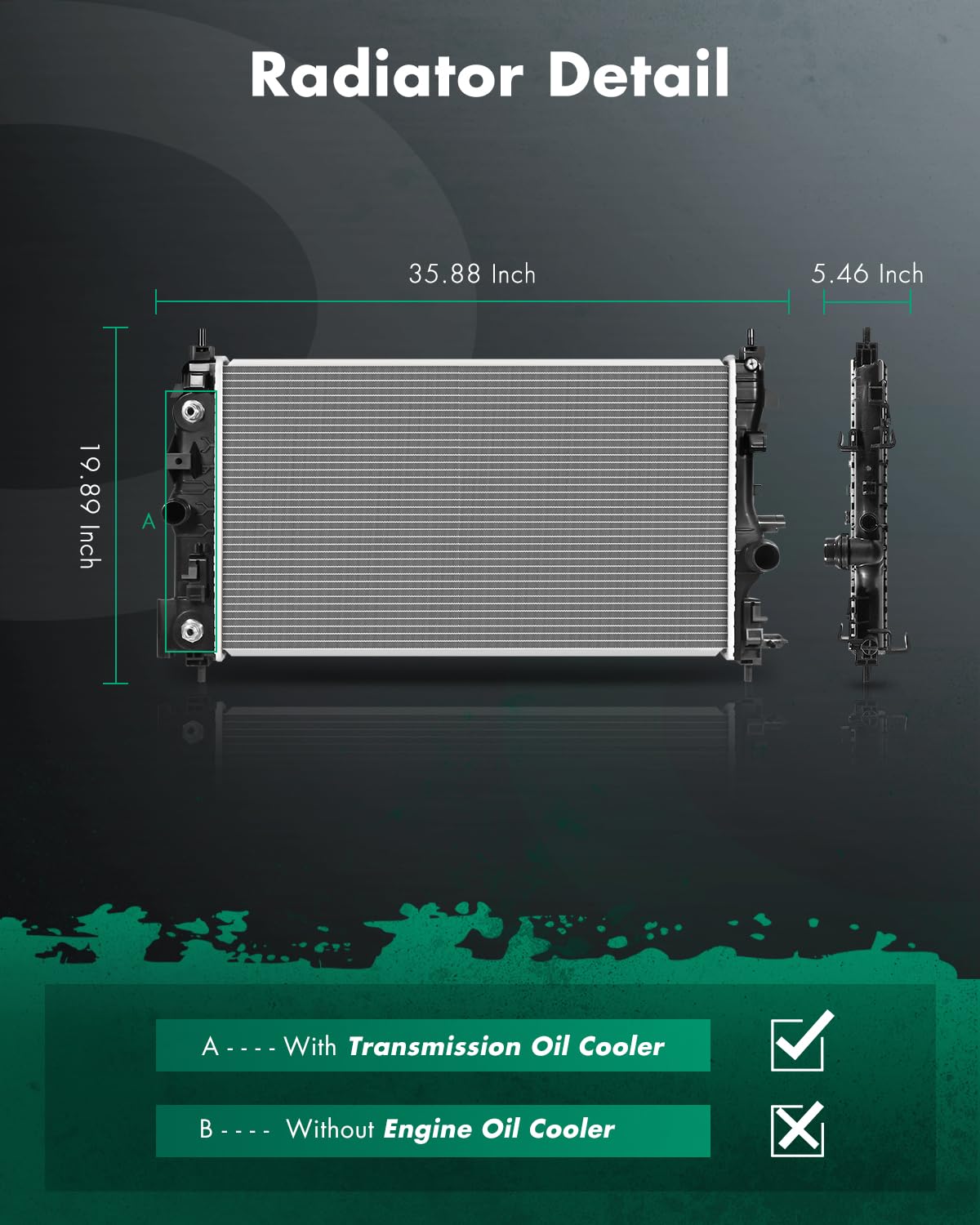 SCITOO Full Aluminum Radiator Replacement for 2010 2011 2012 2013 2014 2015 Cruze Sedan 1.8L 13197 Plastic Radiator