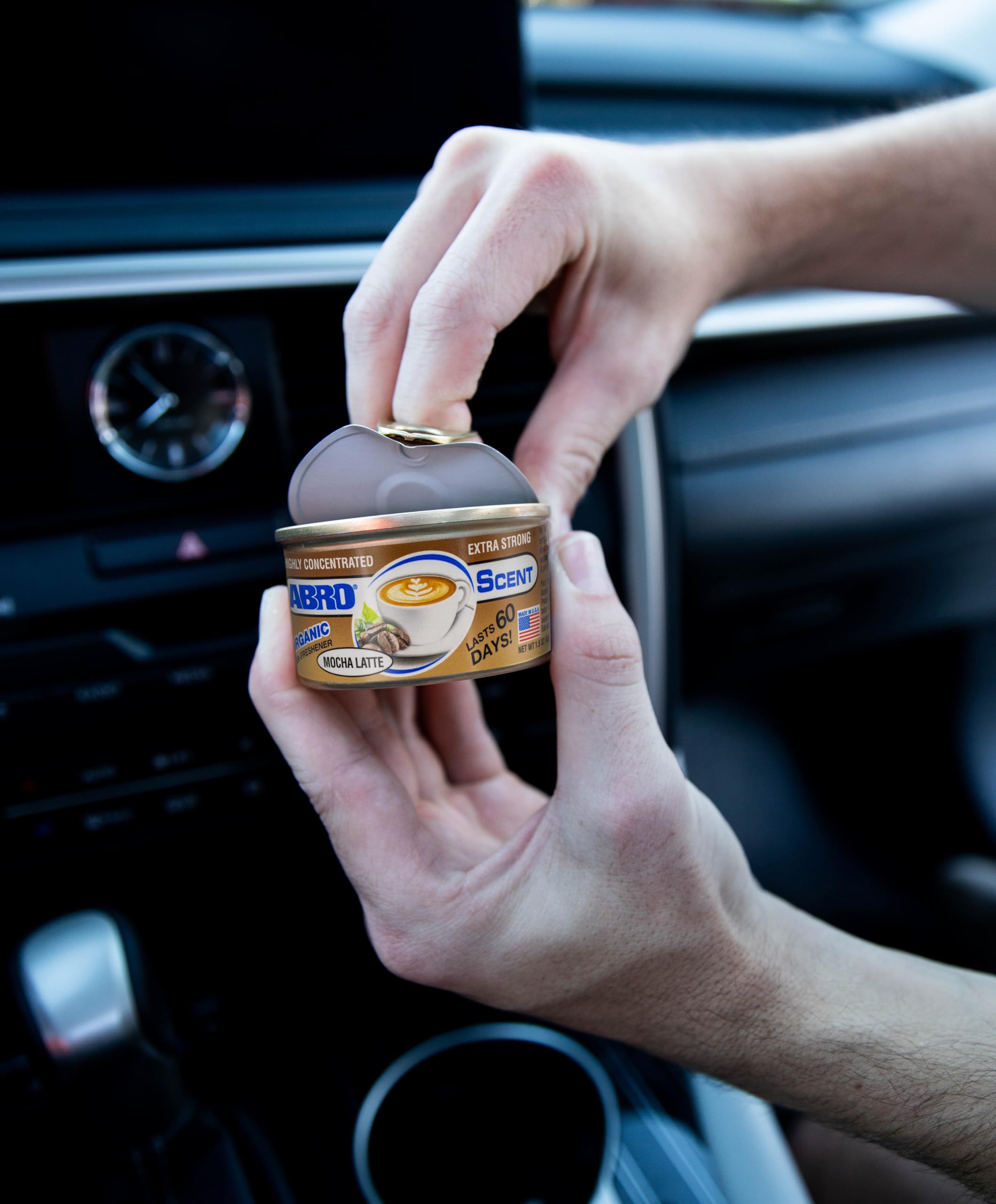 Abro Car Air Freshener Cans: Spill Proof Air Fresheners For Home, Office, Or Car Accessories, Lasts Up To 60 Days - 3 Pack Mocha