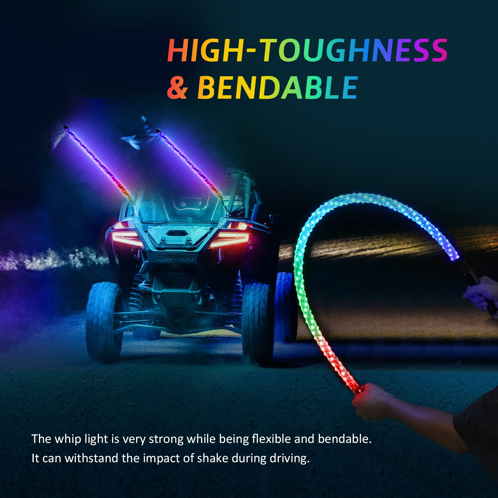 Ehaho 1 Pack 3Ft Whip Lights,Led Whip Light With App & Remote Control, Spiral Rgb Chasing Lighted Whips With Rocker Switch, Musi