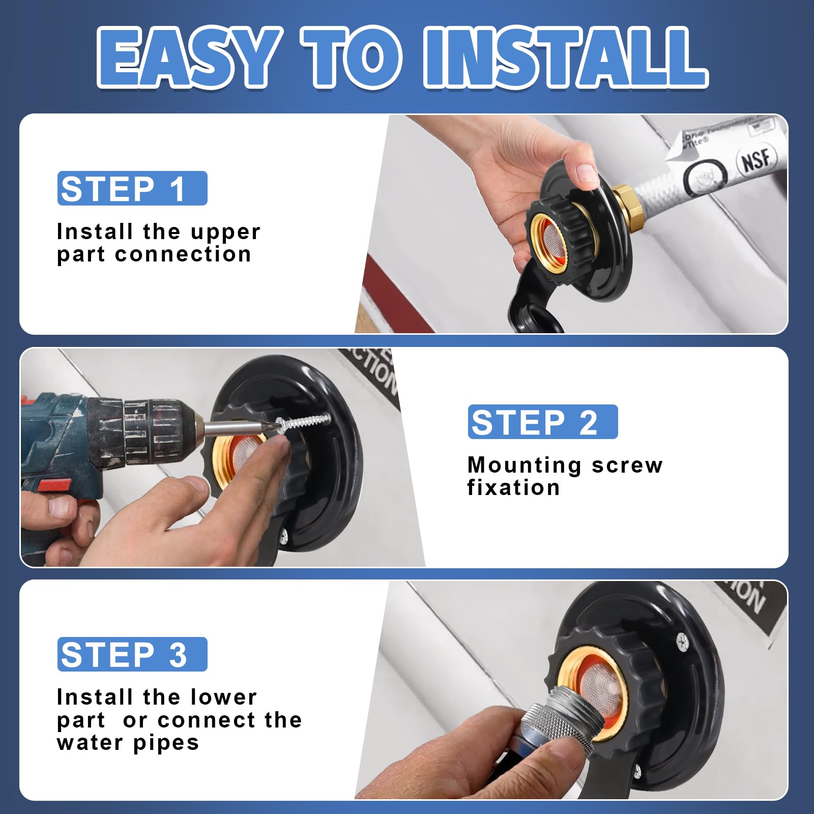 2Pcs Rv Water Inlet Replacement, Rv City Water Inlet With Check Valve, 3/4 Nh Female To 1/2 Npt Male Lead-Free Brass Rv Fresh Wa