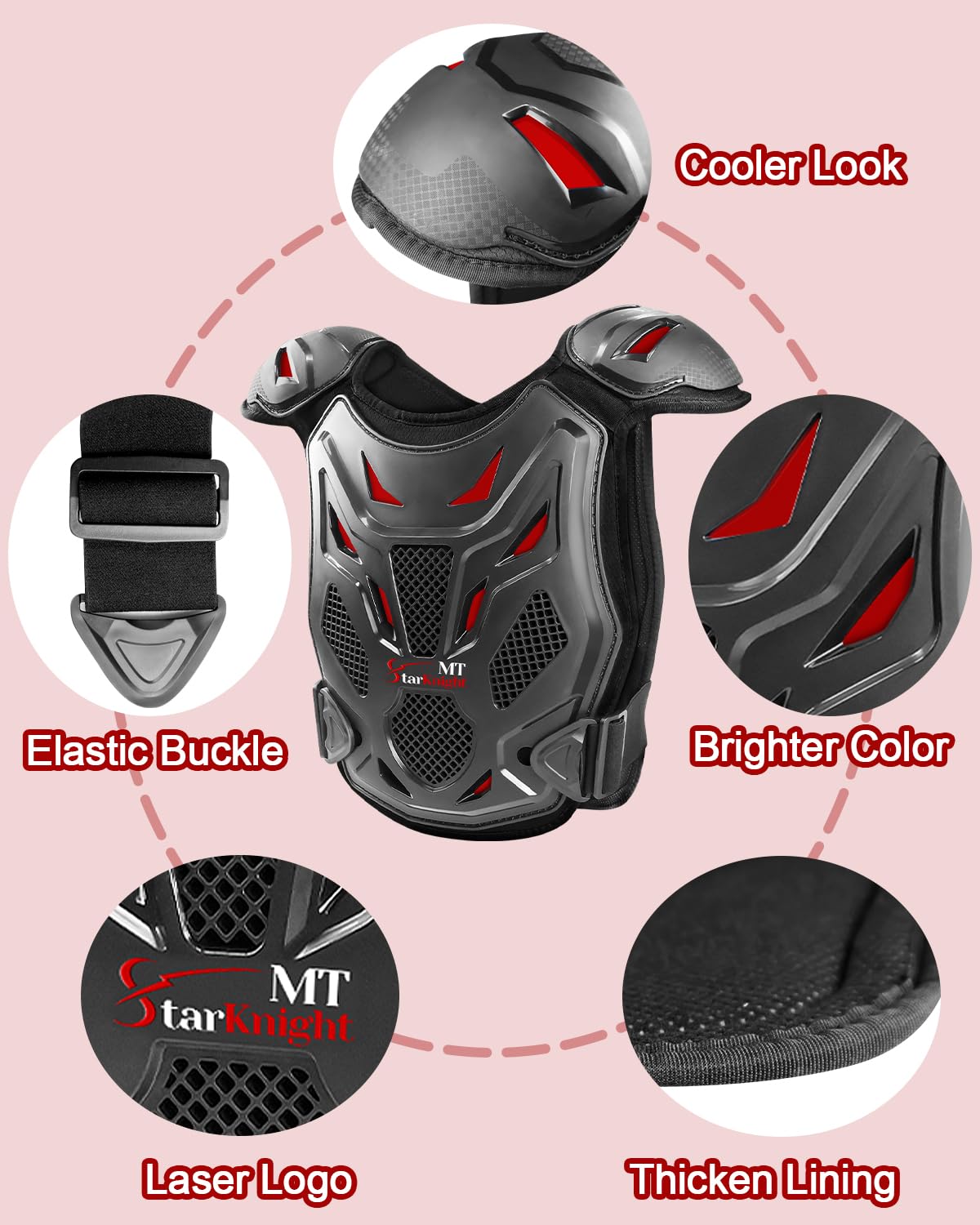 StarknightMT Kids Dirt Bike Gear-Upgraded Thicken Shell Youth Motorcycle Riding Professional Protective Gear Chest Protector Arm