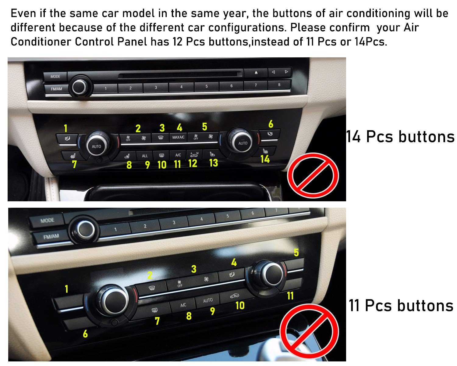 Jaronx Compatible With Bmw Climate Control Button Fan Speed Button Replacement, Ac Button For 5' F07/F10,6' F06/F12/F13,7' F01/F02/F04,X5 F15/M F85,X6 F16/M F86 (Only For Ac Panel With 12 Buttons)